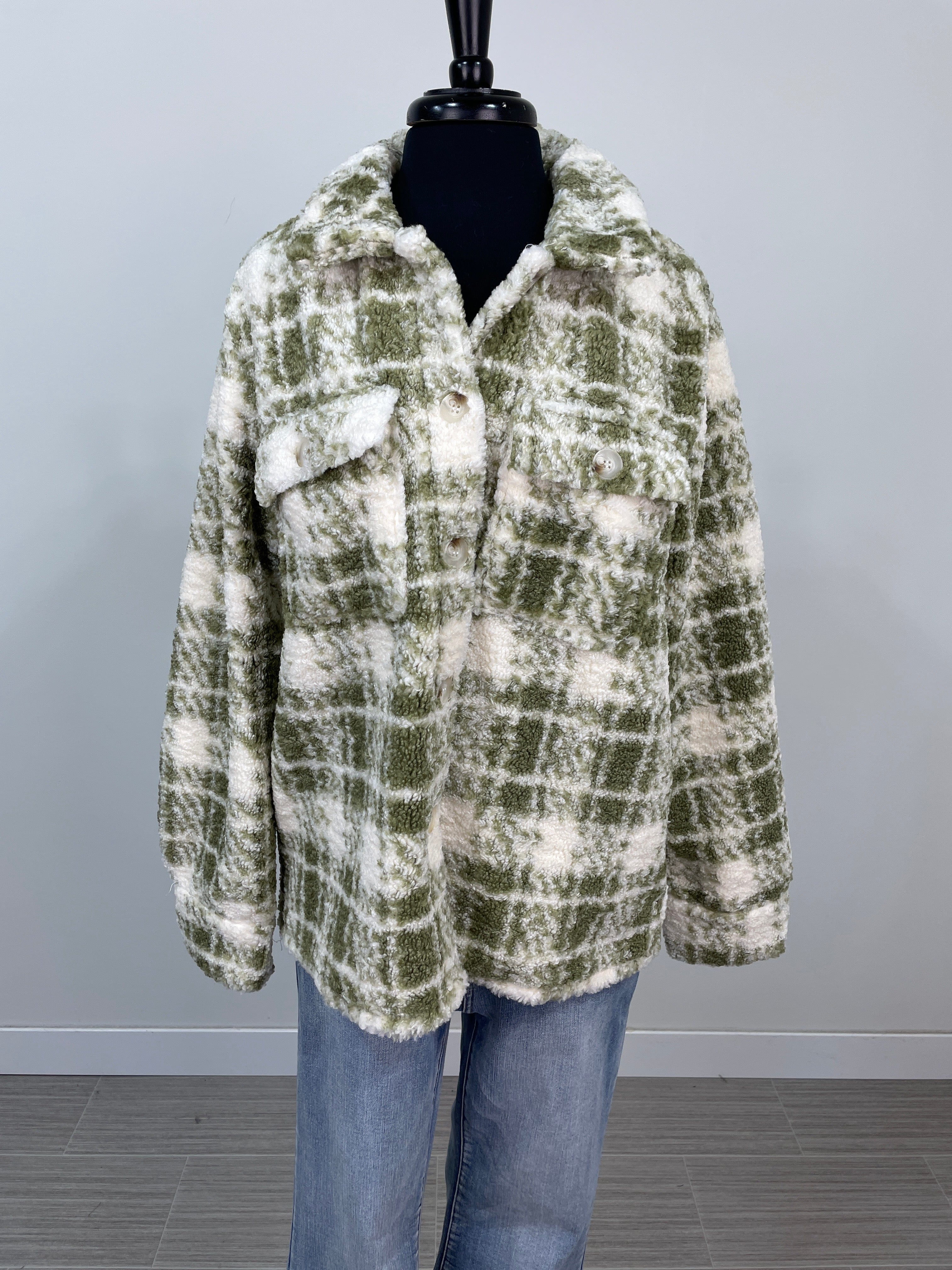 Green Tea Plaid Sherpa Jacket