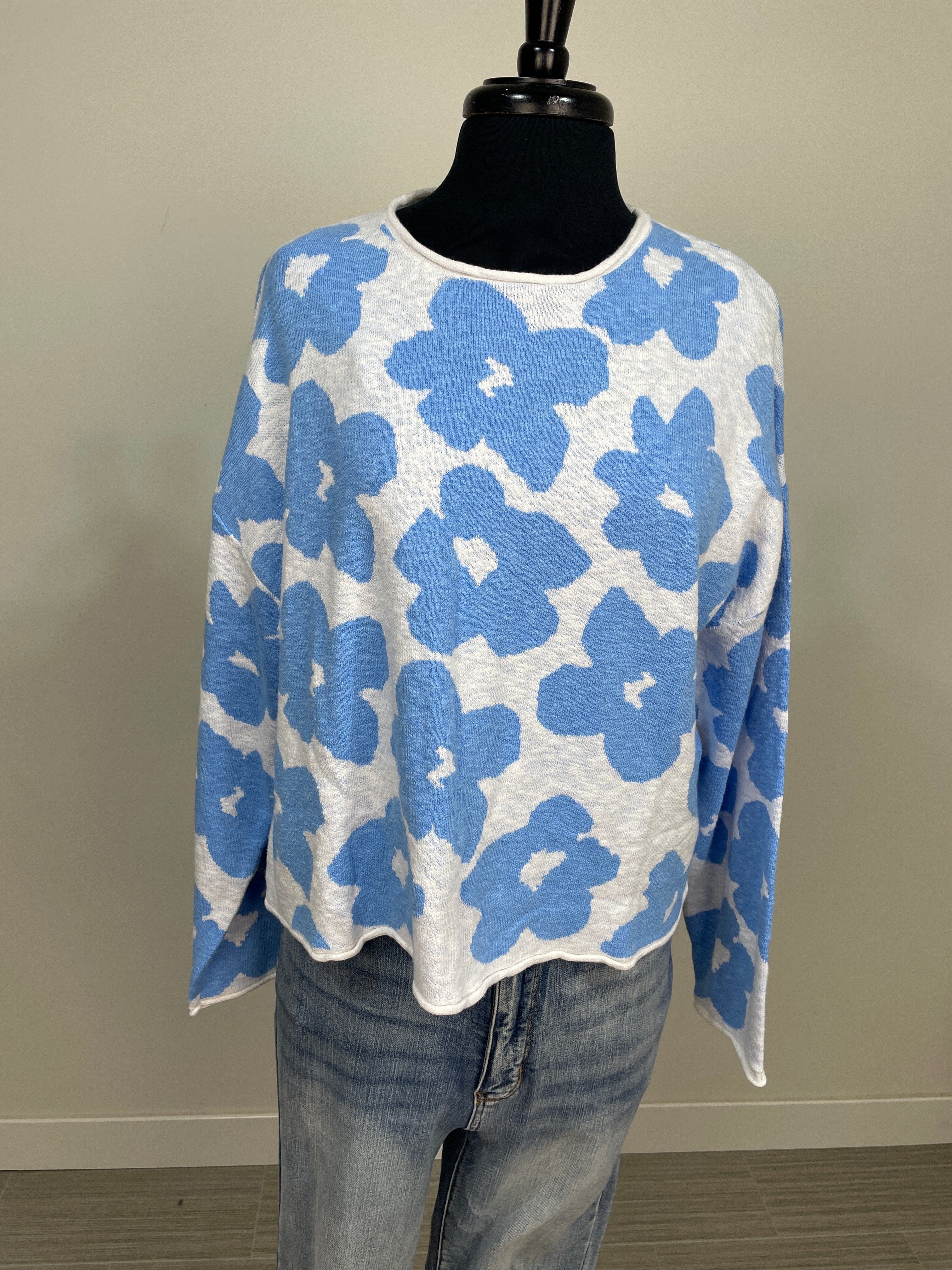Denim Blue Daisy Sweater
