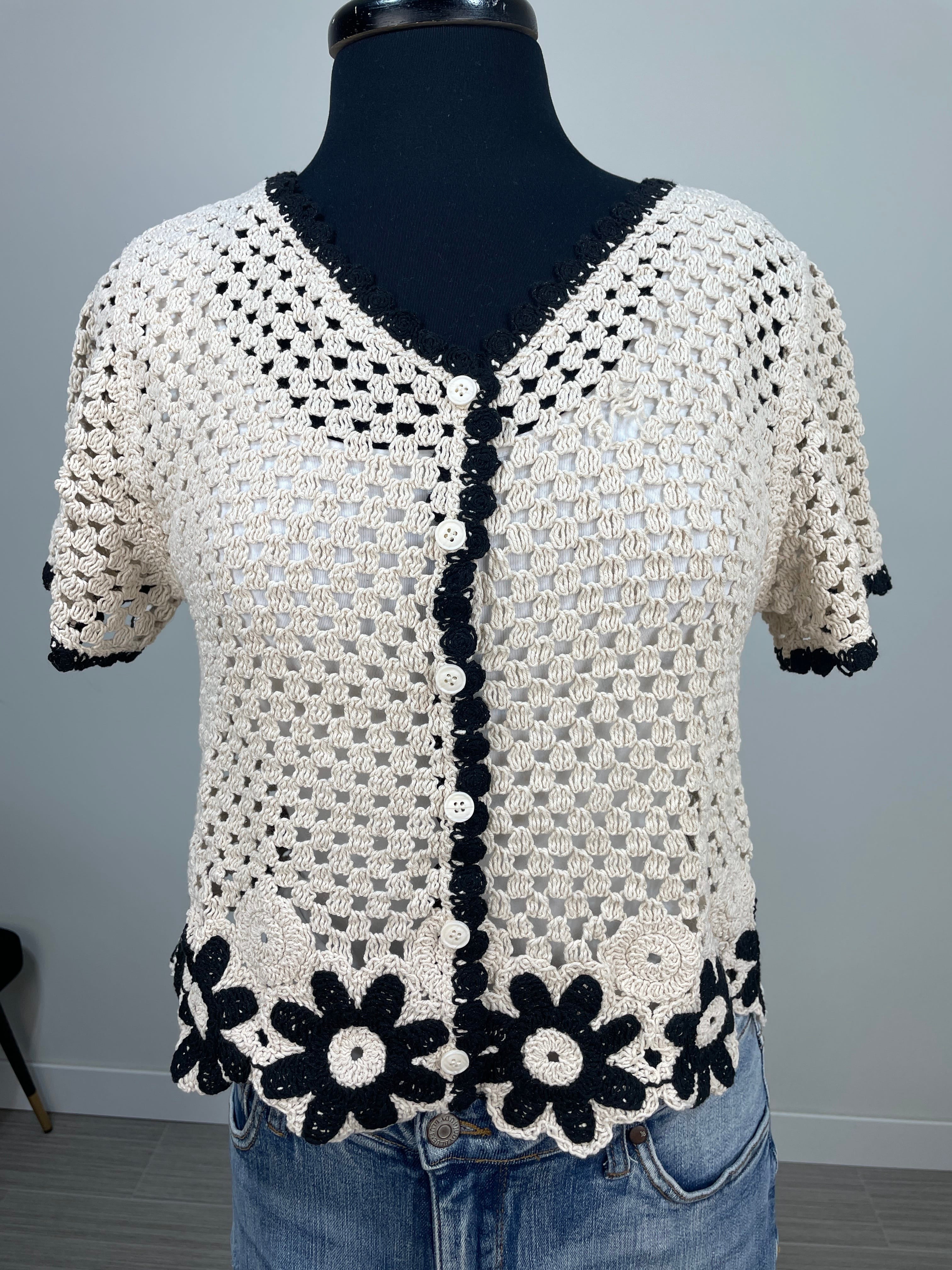 Beige Daisy Trim Crochet Top