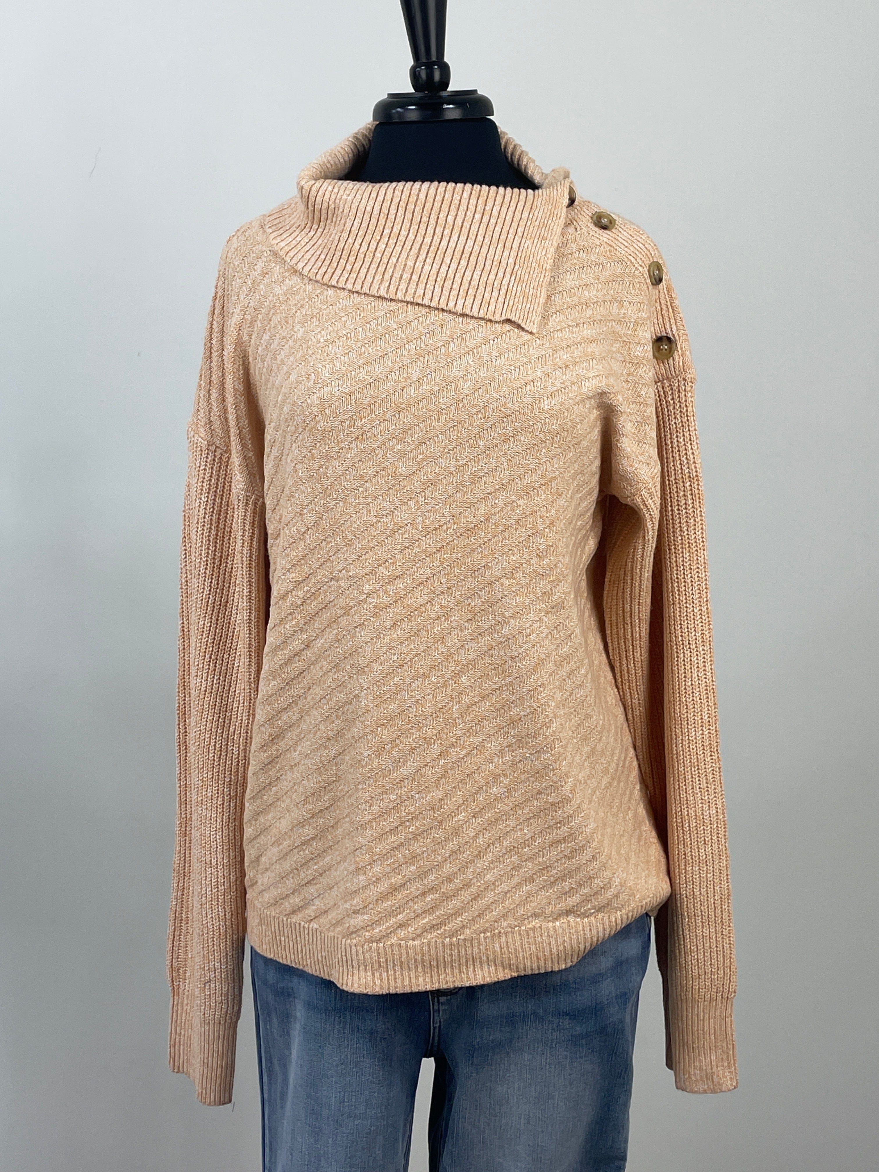 Taupe Button Shoulder Sweater