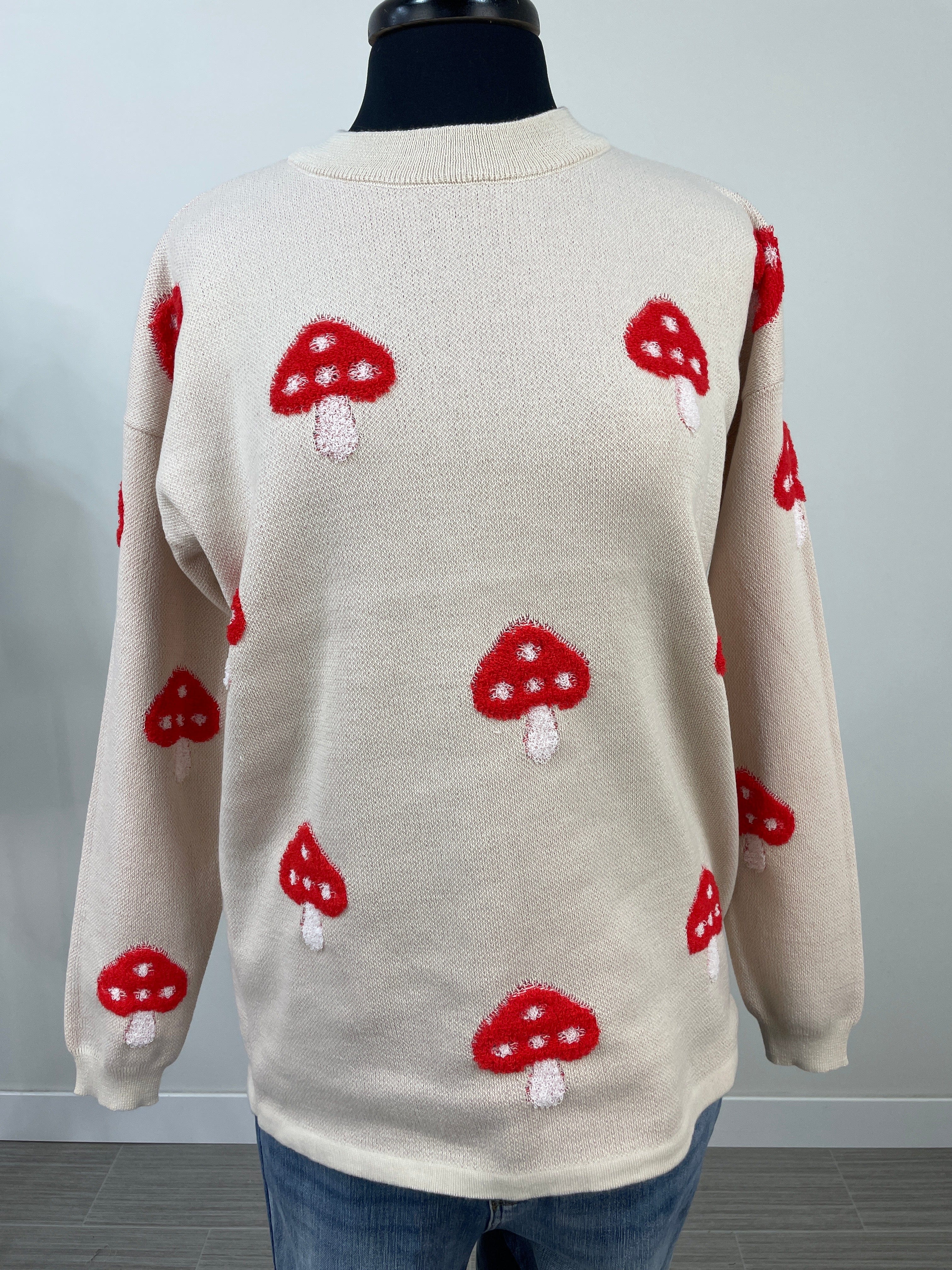 Red Mushroom Jaquarded Sweater