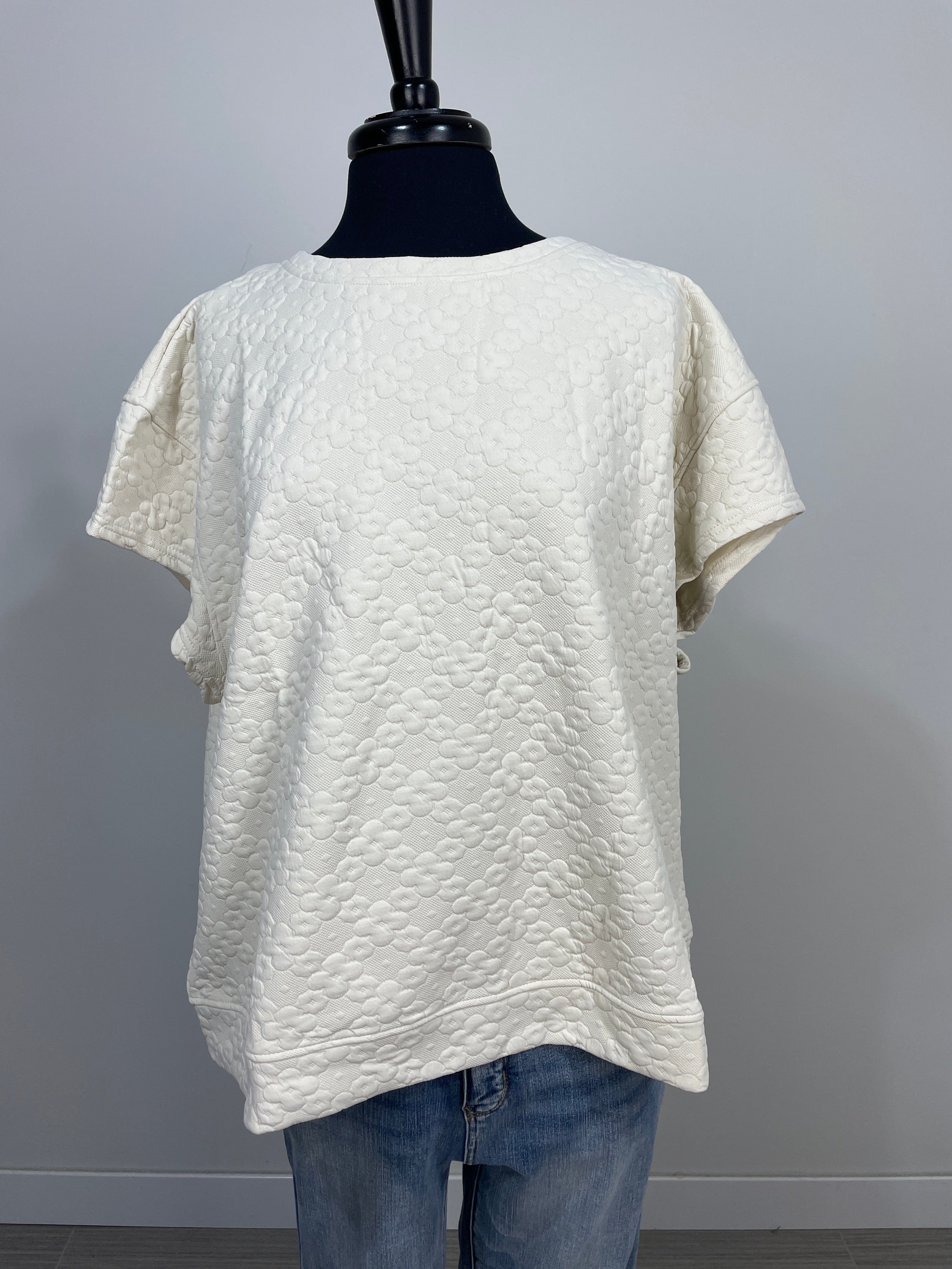 Cream Flower Texture Lounge Top