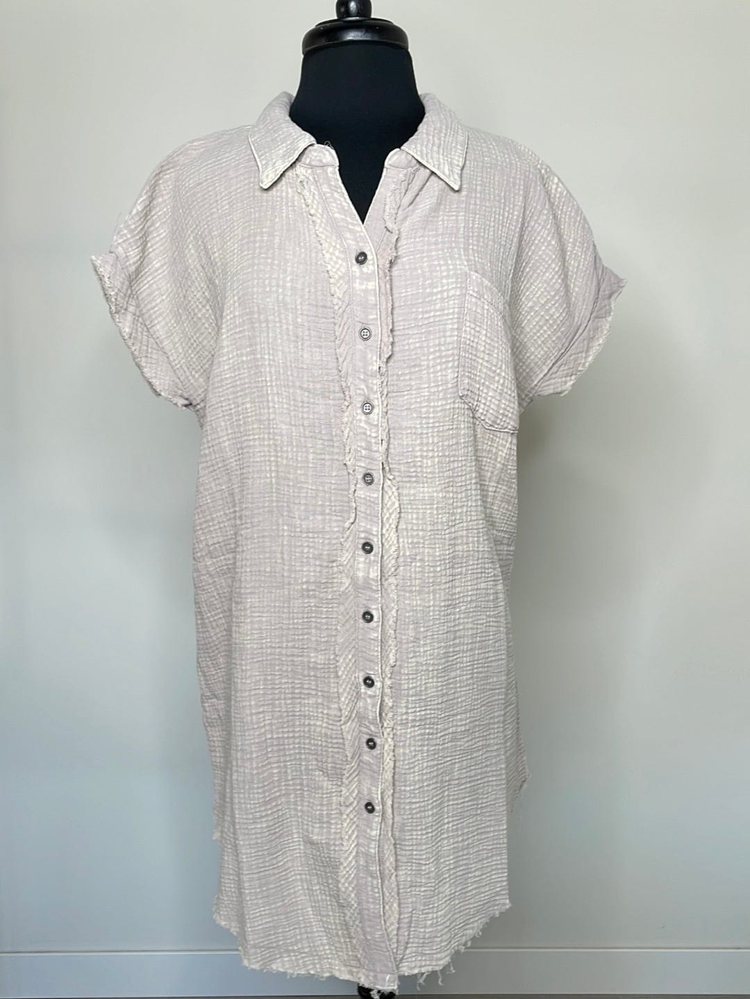 Ash Mocha Gauze Button Down Shirt Dress