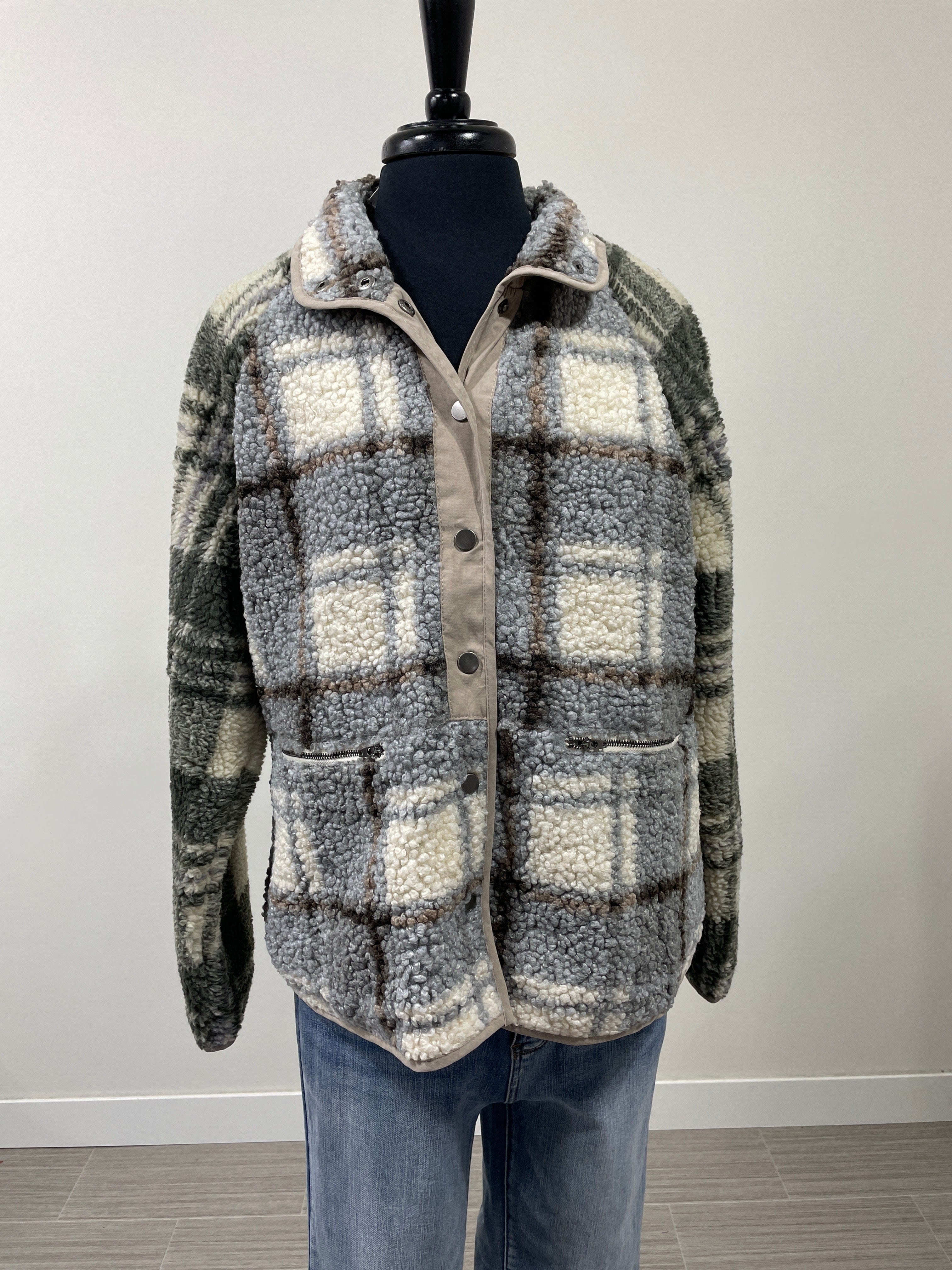Grey & Blue Mix Fleece Jacket