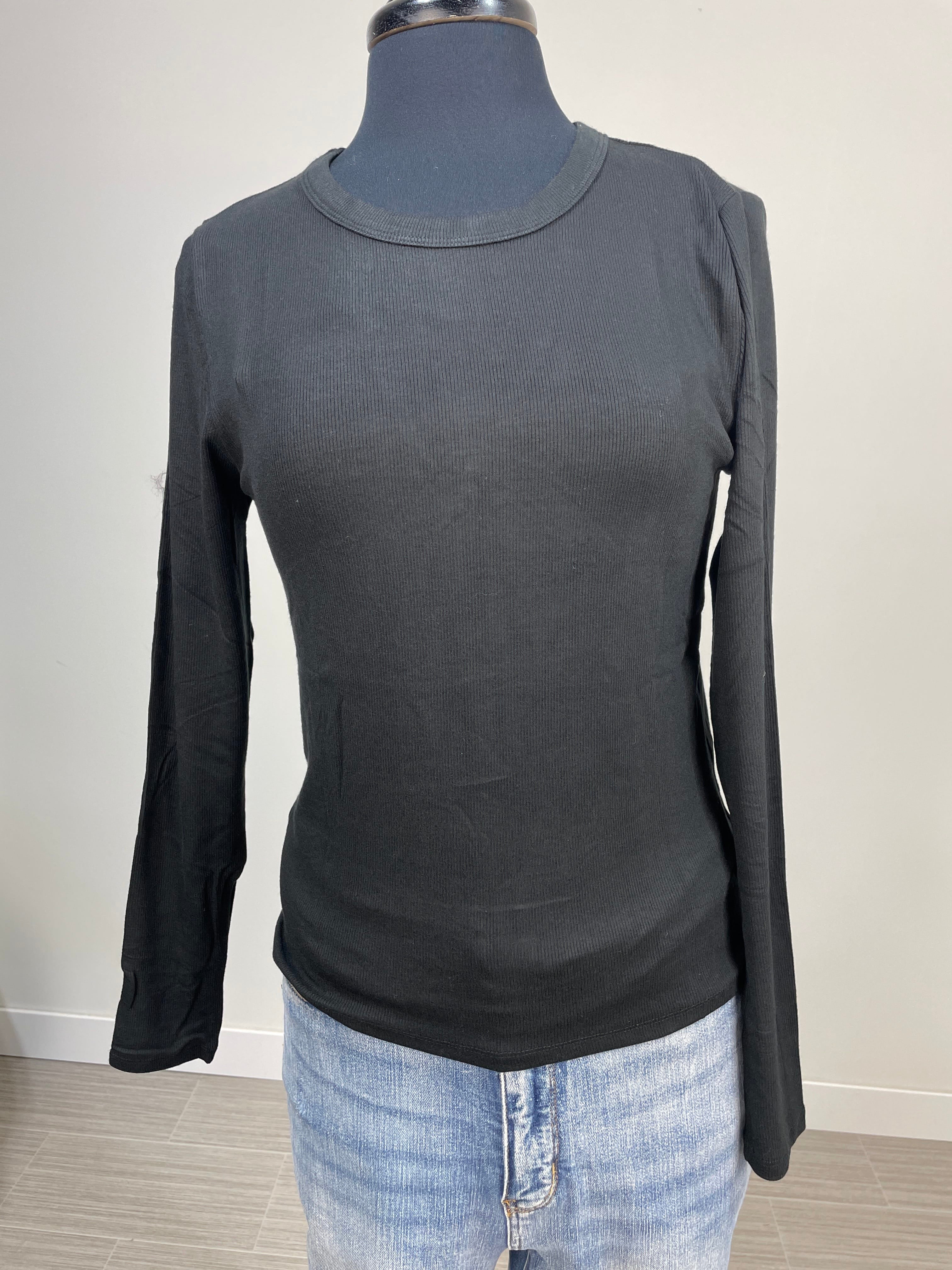 Black Rib Crew Neck Long Sleeve