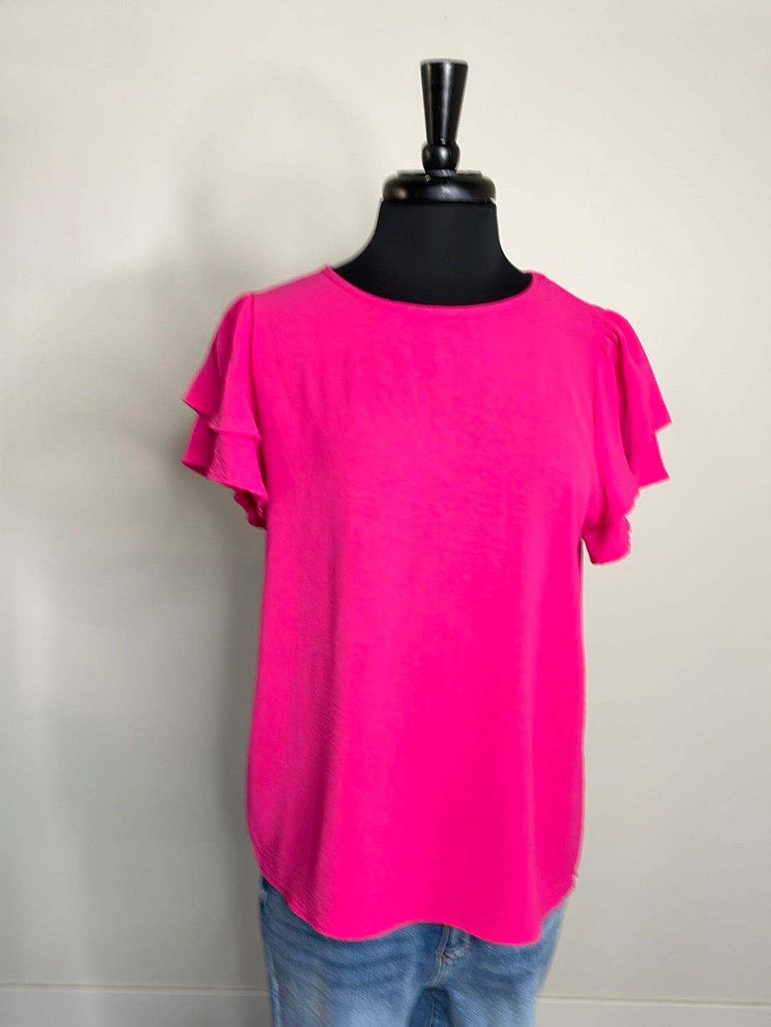 Fuchsia Solid Ruffle Sleeve Blouse