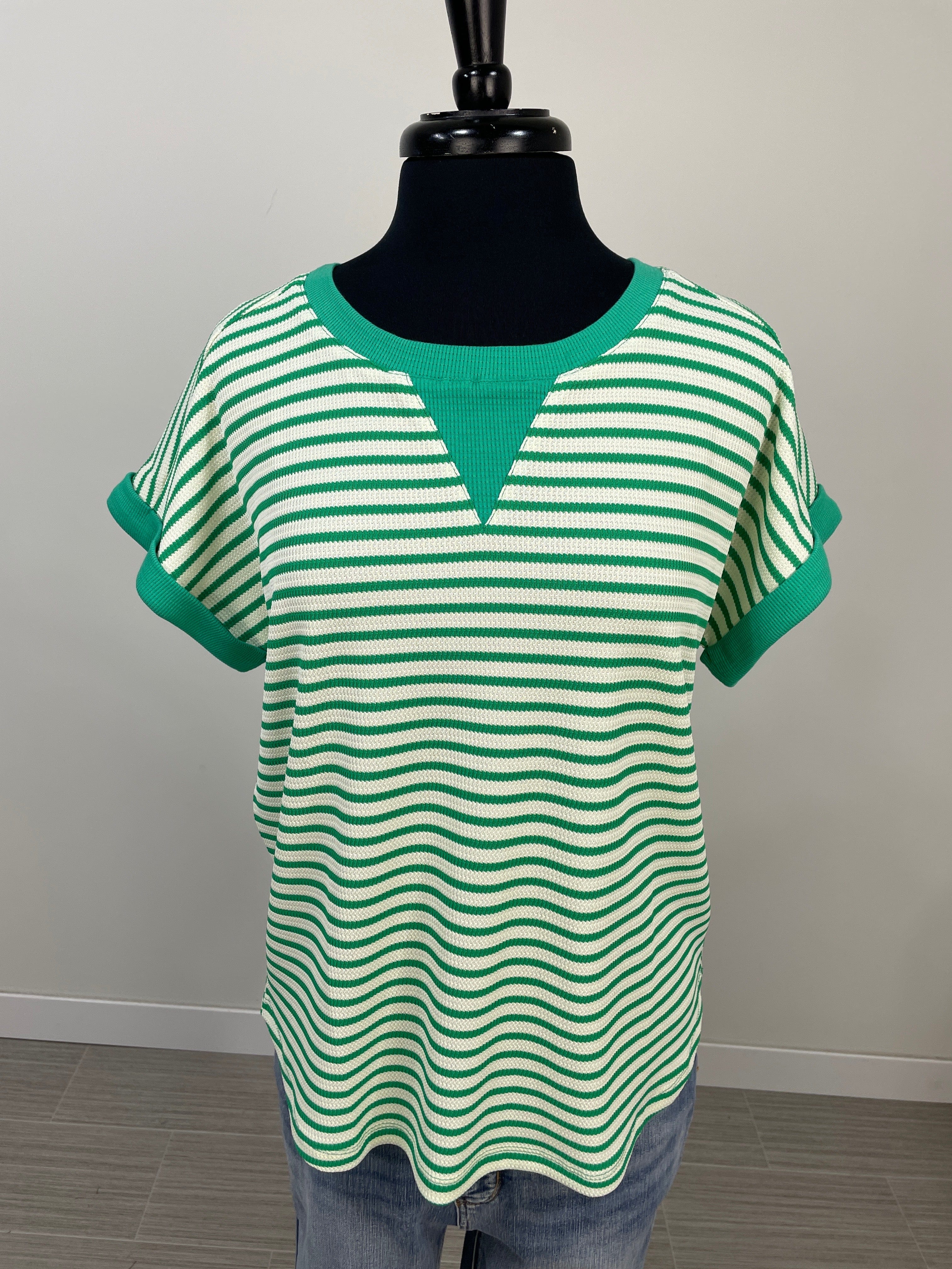 Green Stripe Textured Top