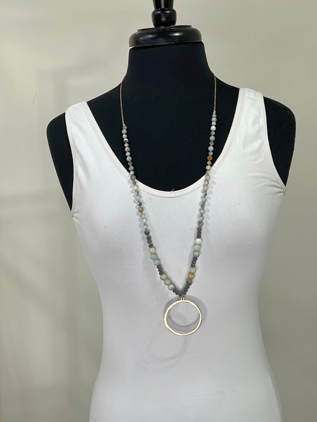 Mint Beaded Stone Pendant Necklace
