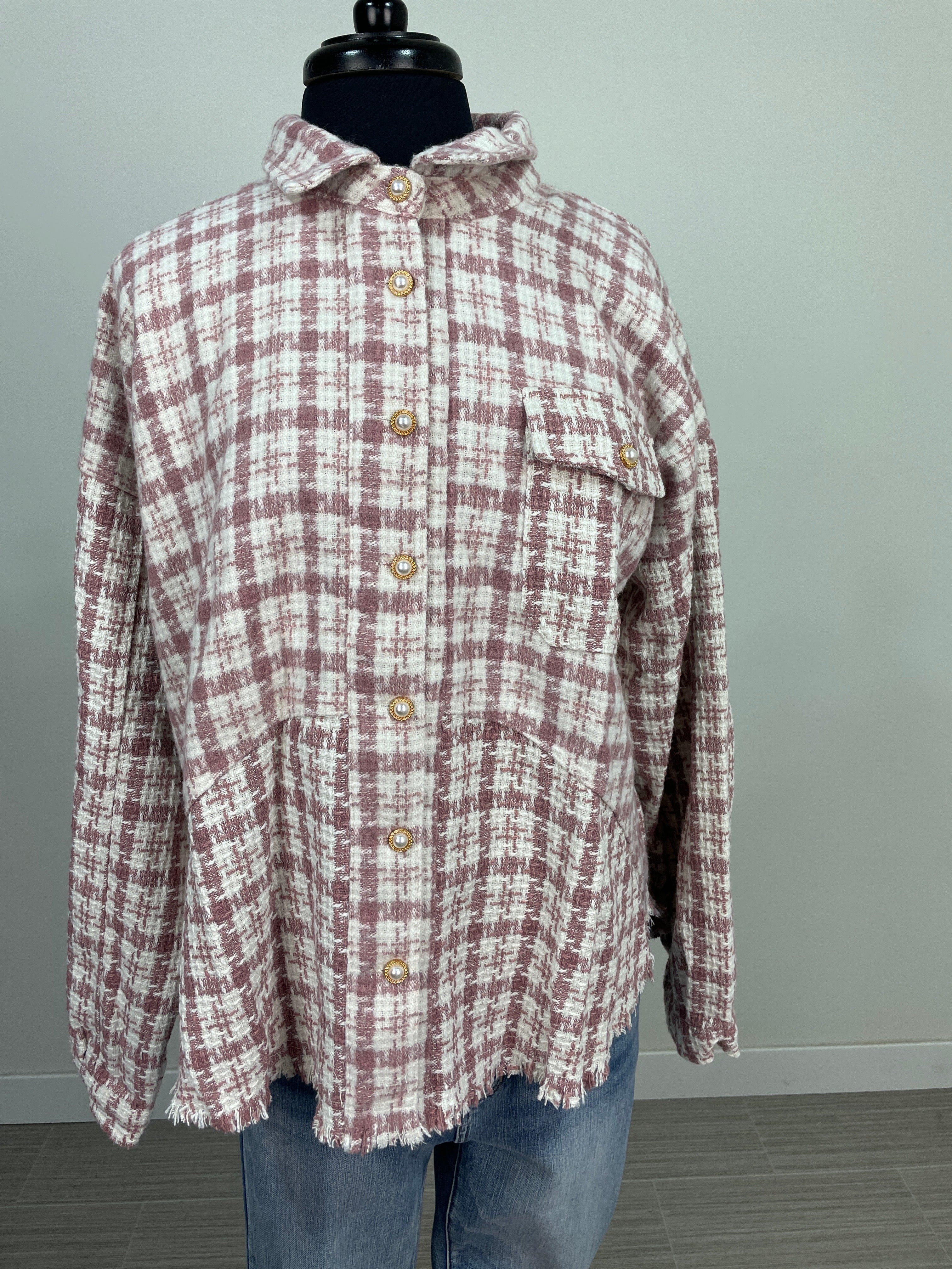 Dusty Pink Tweed Plaid Shacket