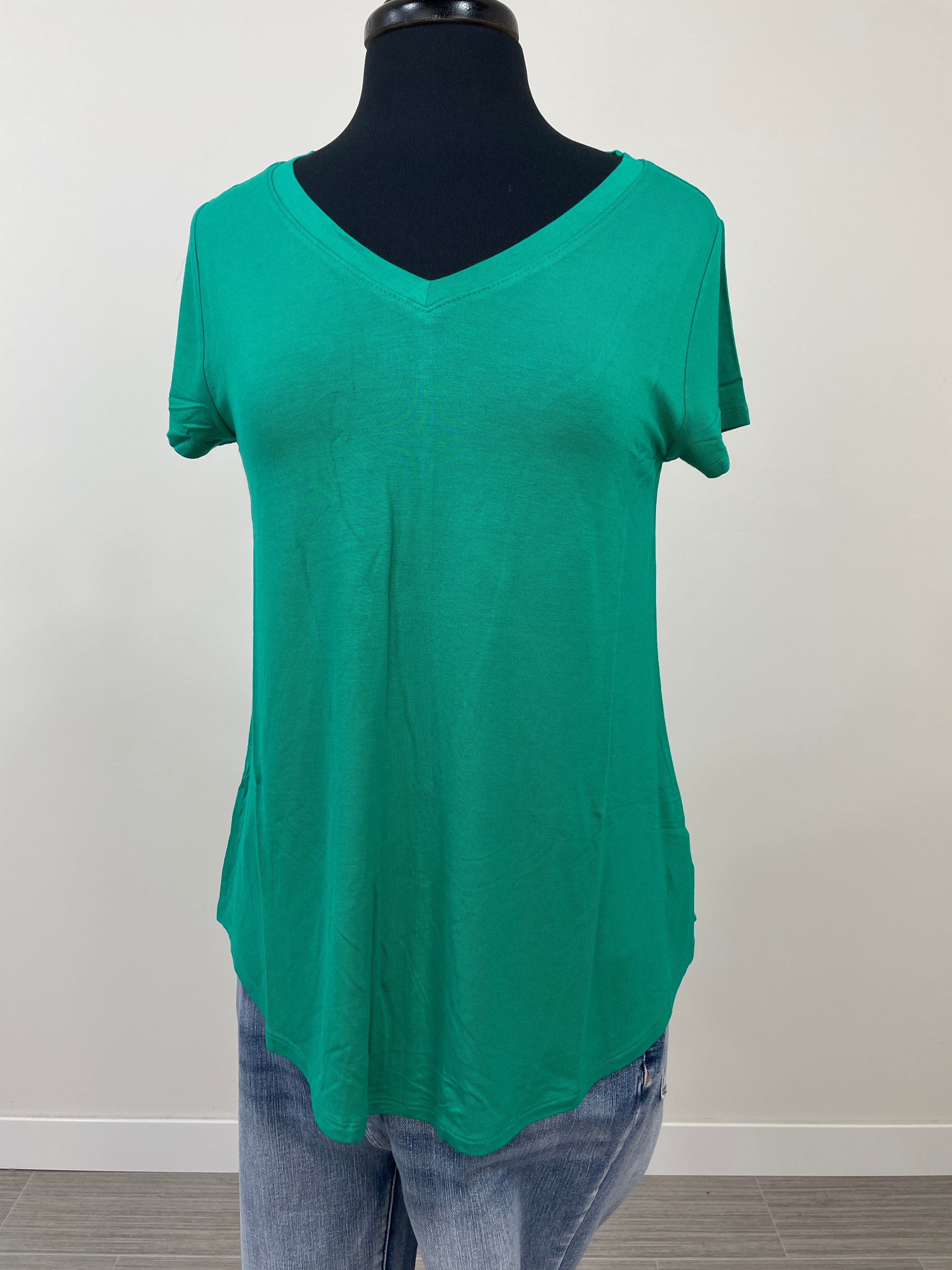 Kelly Green V-Neck Short Sleeve Top