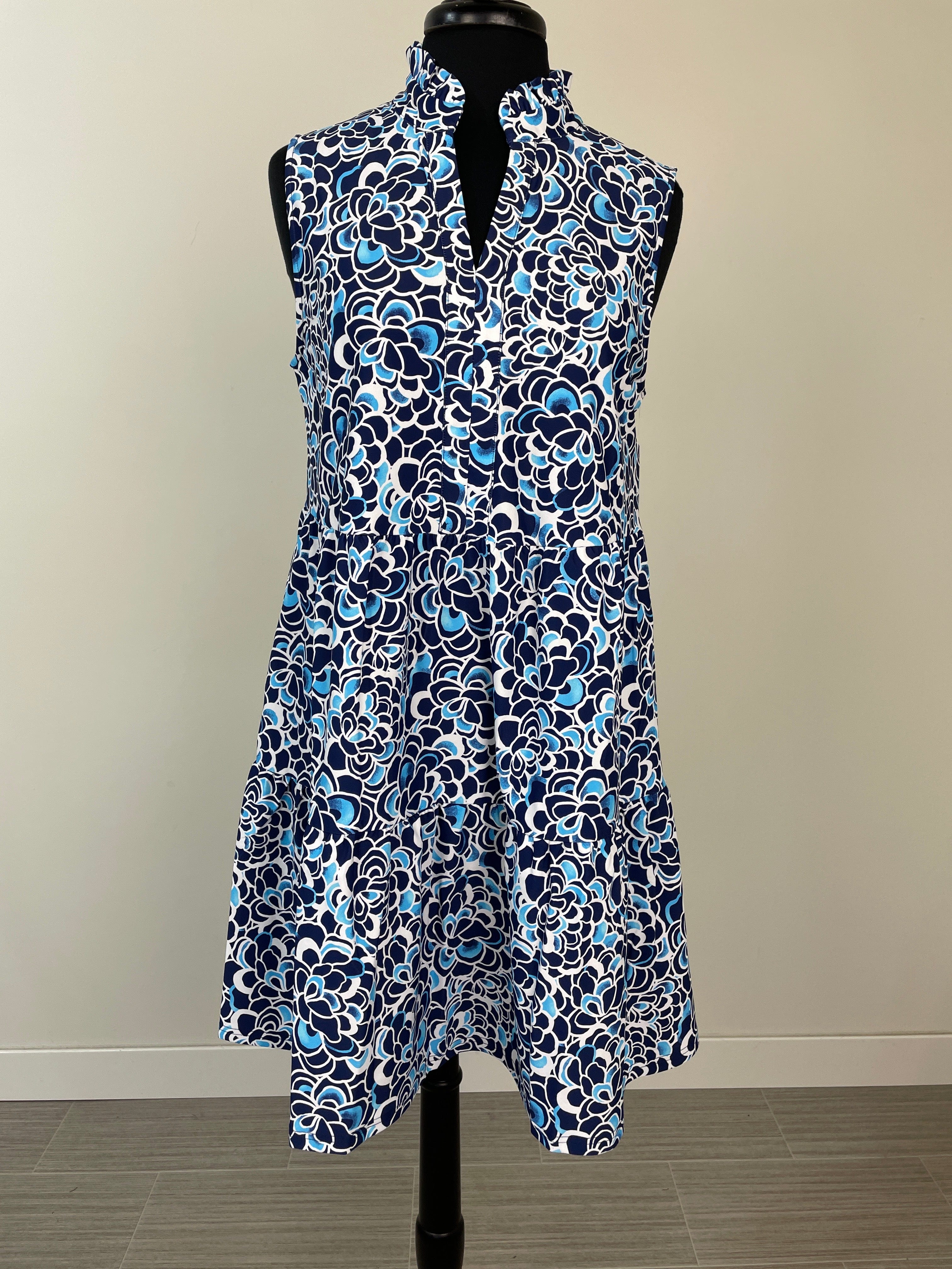 Navy Floral Laison Sleeveless Tiered Dress
