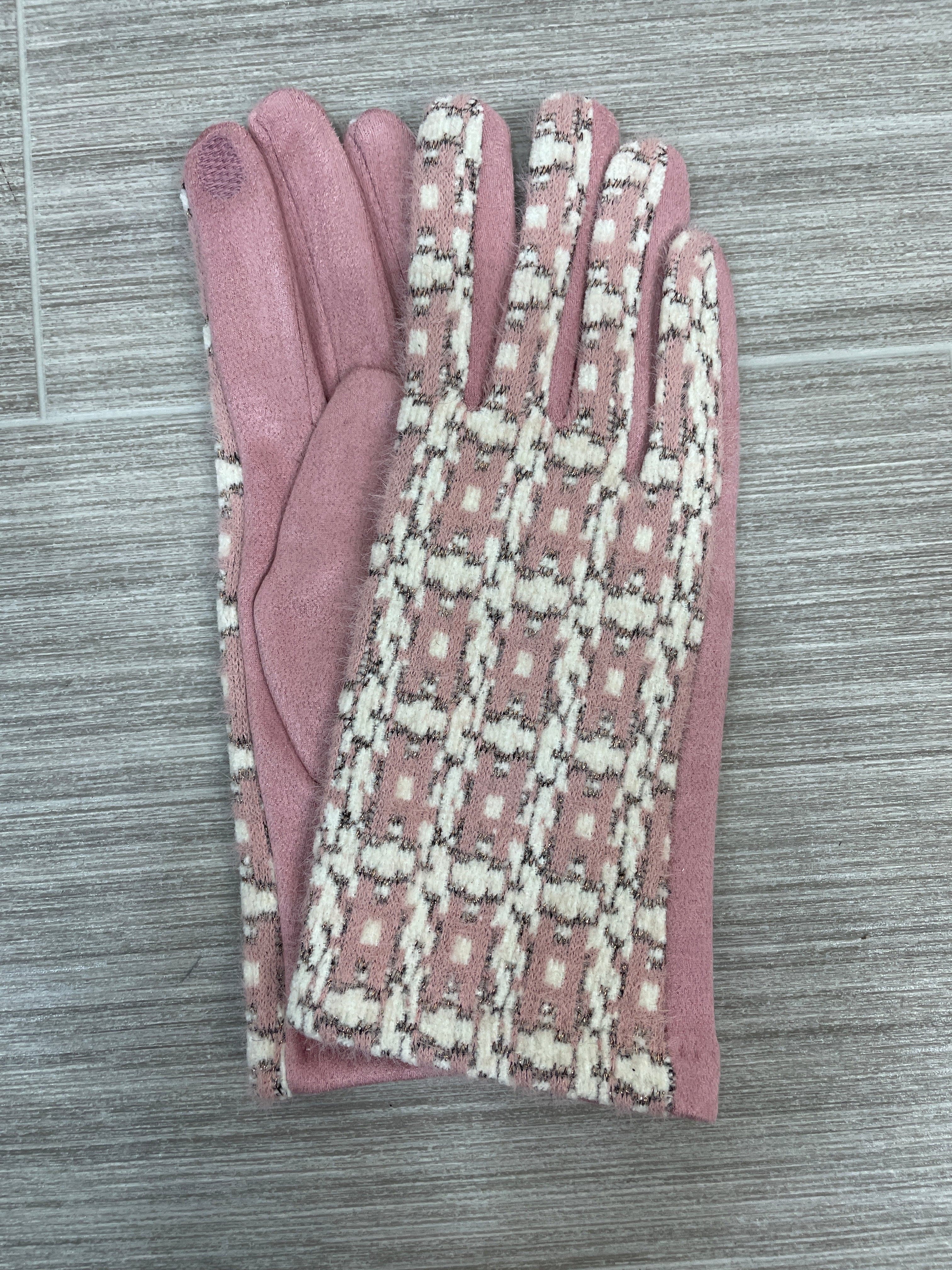 Dusty Pink Metallic Detail Tweed Glove