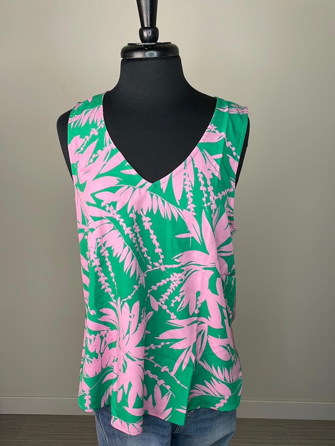 Green & Pink Floral Sleeveless Top