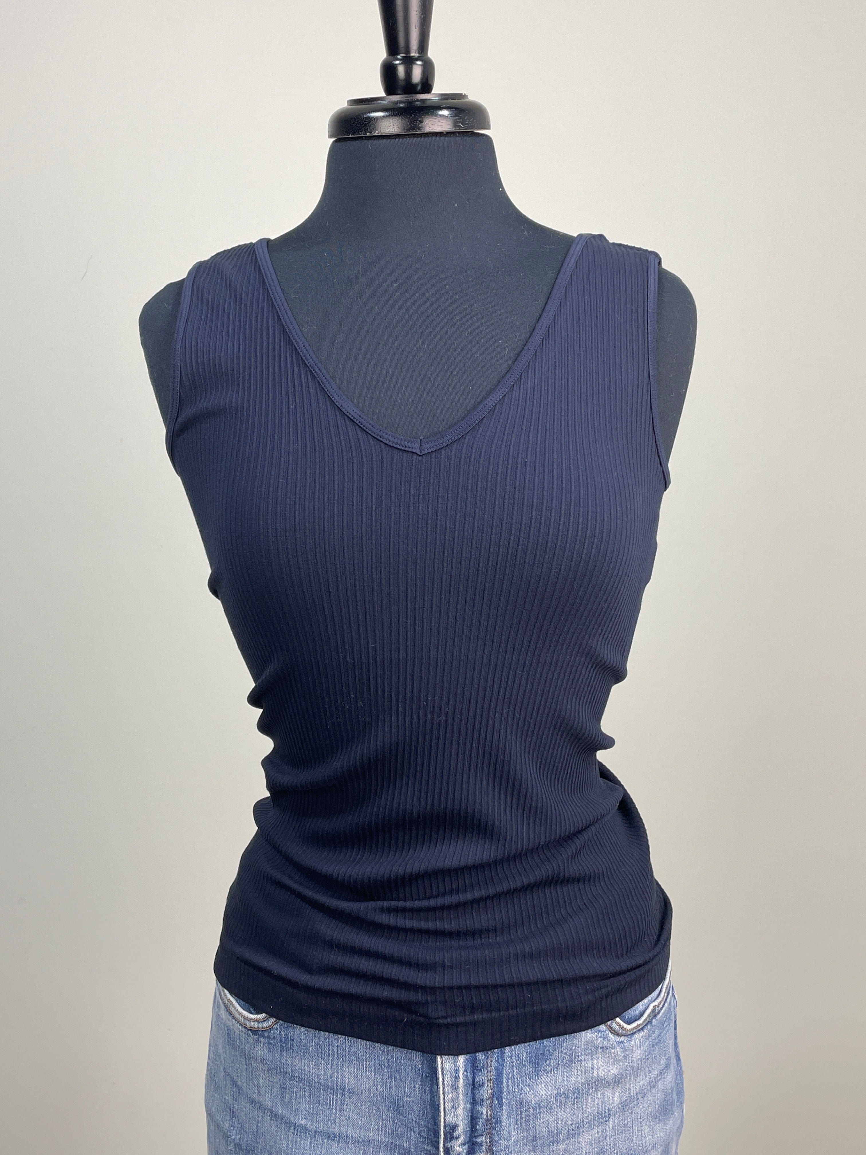 Navy Ribbed Tank - Extended