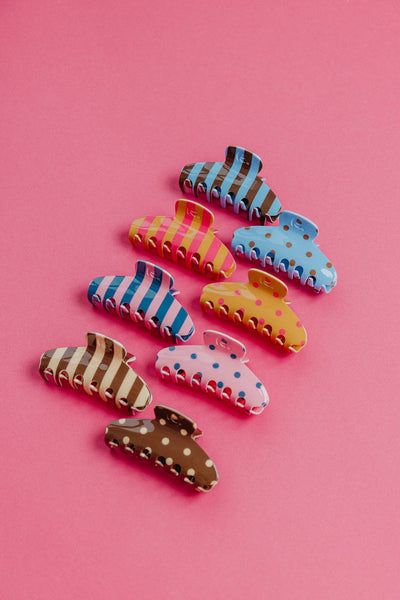 POLKA DOT & STRIPED OVERSIZED CLAWS: BROWN AND BLUE POLKA DOT