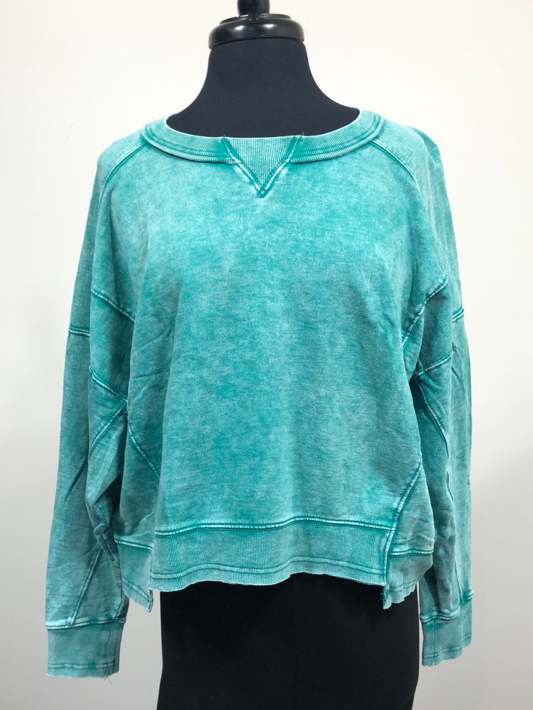 Kelly Green Acid Wash Terry Pullover