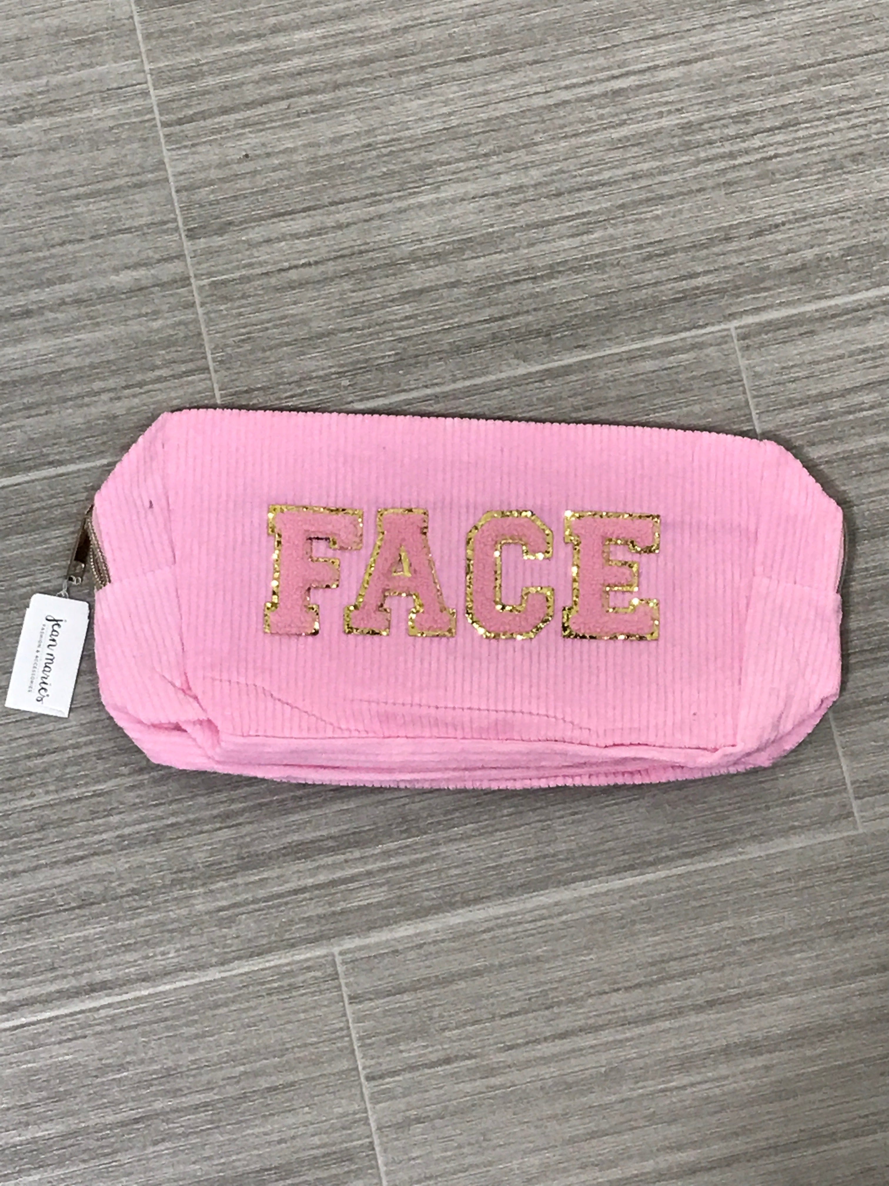Pink Letter Patch Corduroy Cosmetic Bag