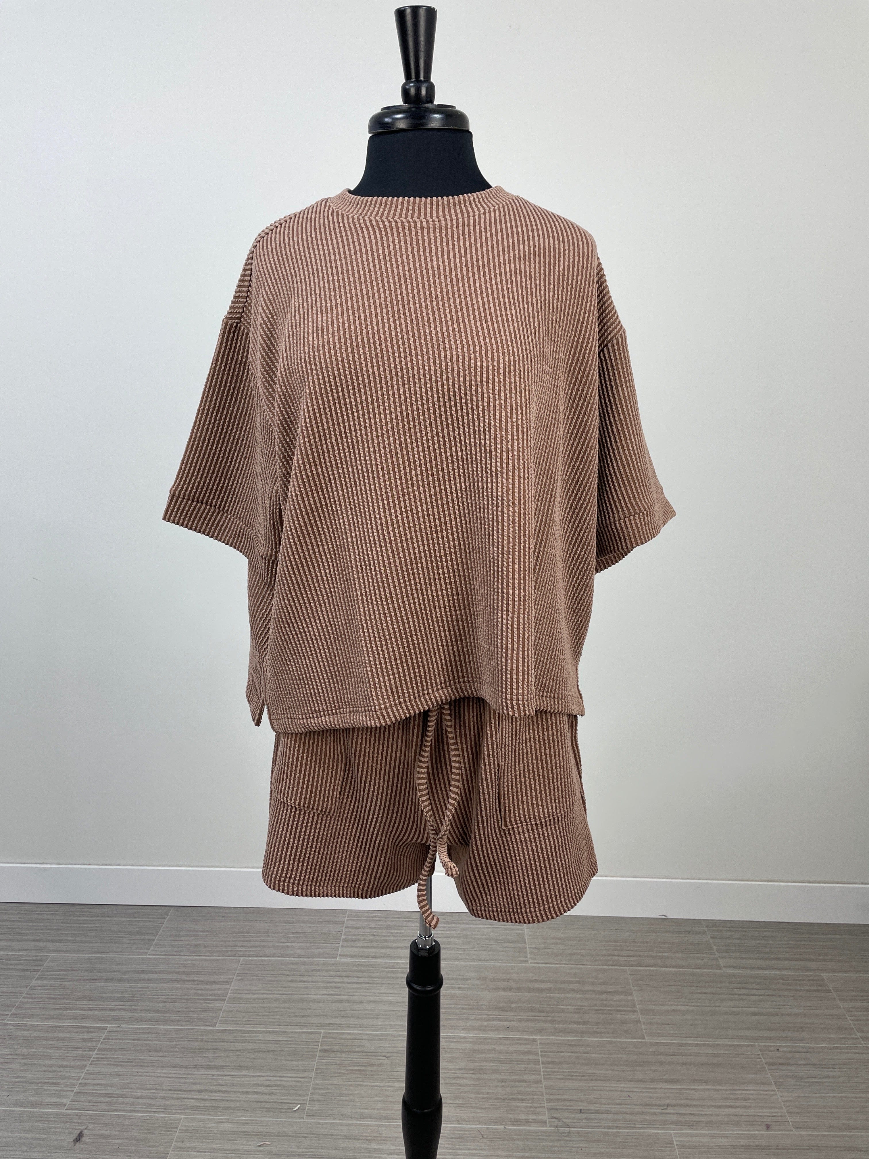 Brown Corded Shorts Set
