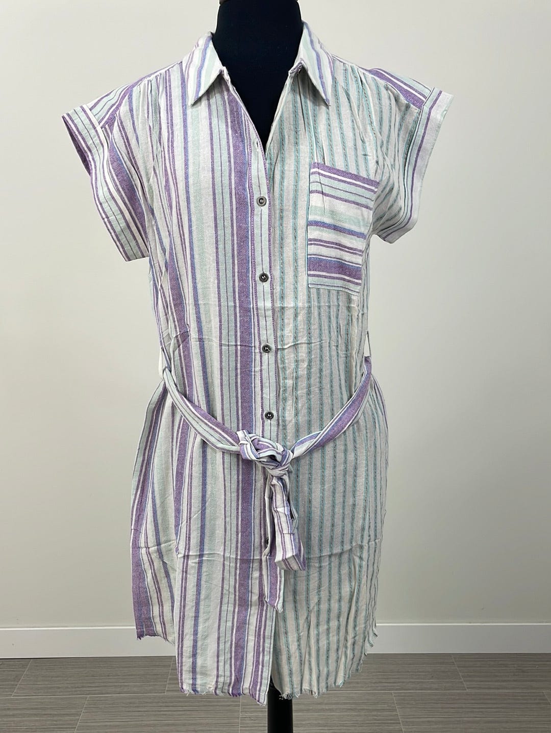 Mint & Lilac Stripe Shirt Dress