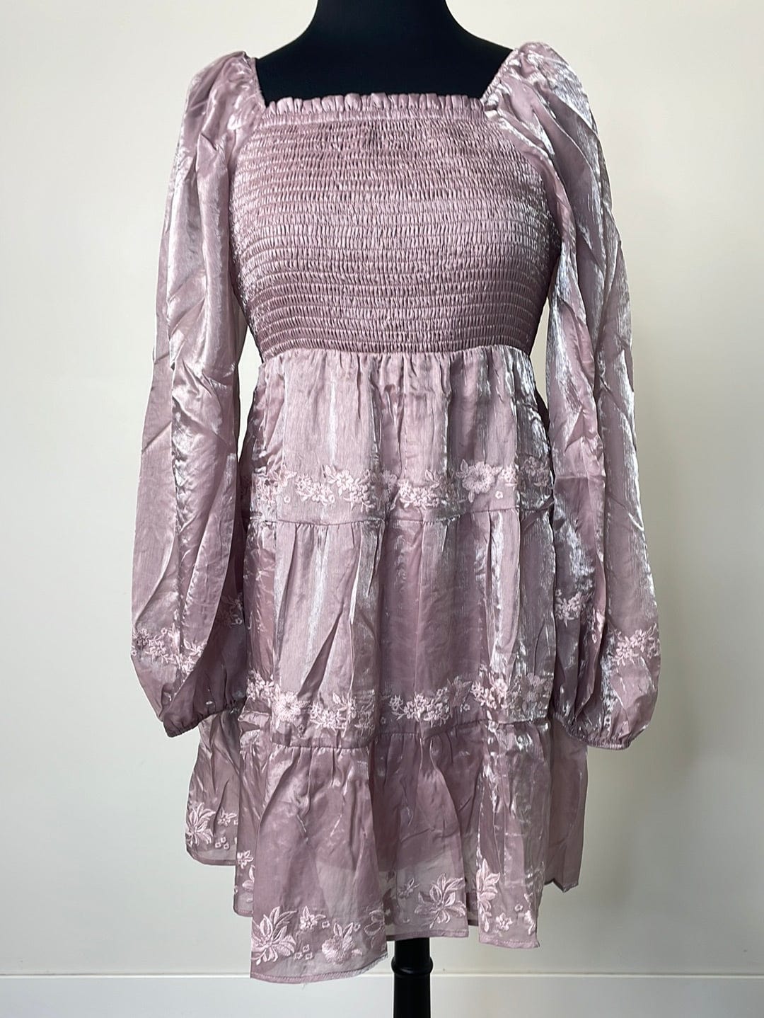 Blush Sheer Embroidered Floral Dress