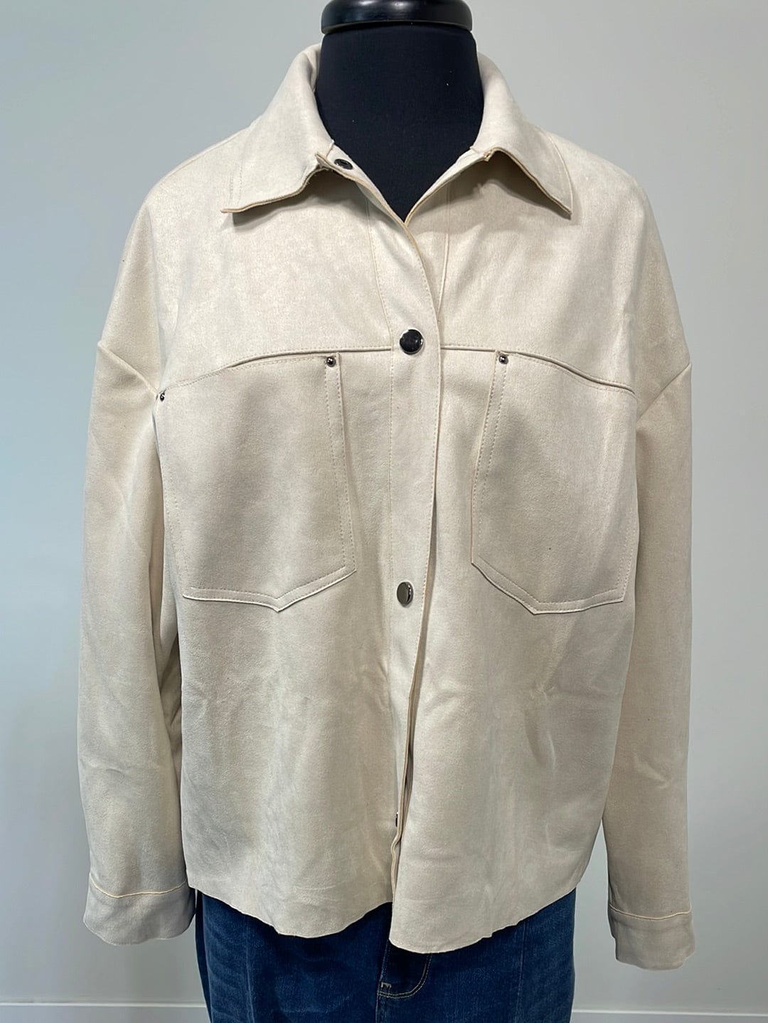 Ivory Cropped Suede Shacket