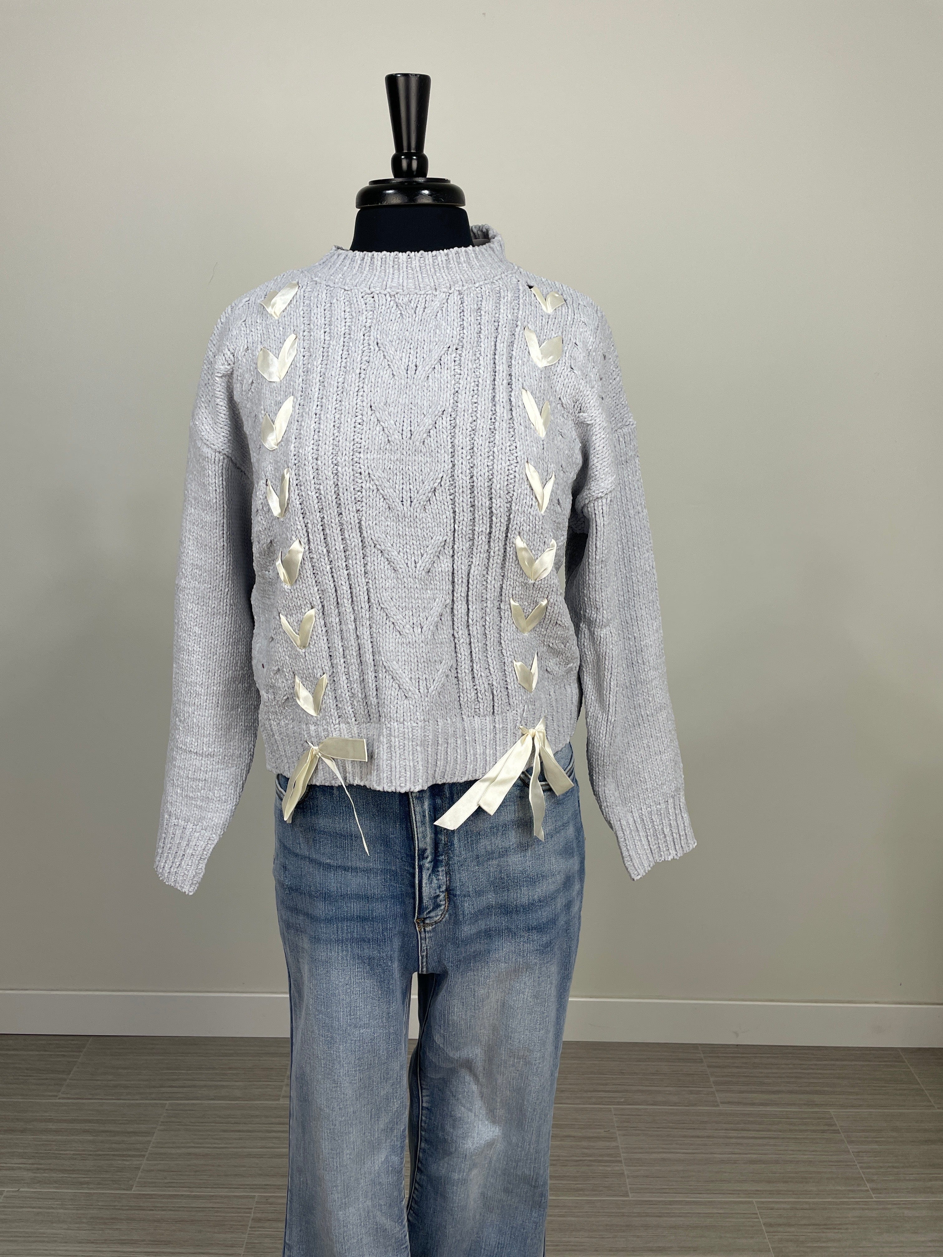 Blue & Ivory Ribbon Weave Sweater