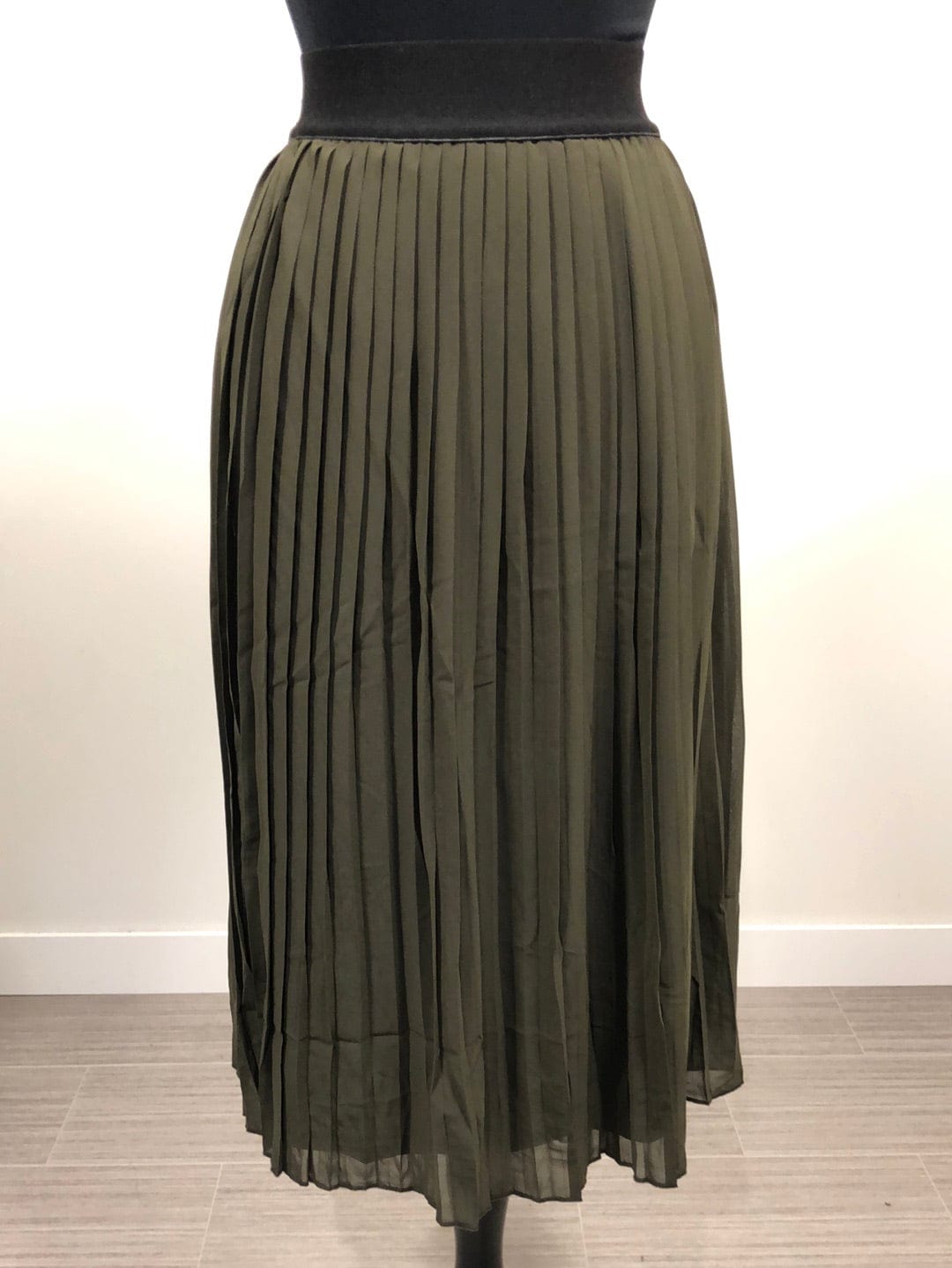 Olive Chiffon High Waist Pleat Midi Skirt