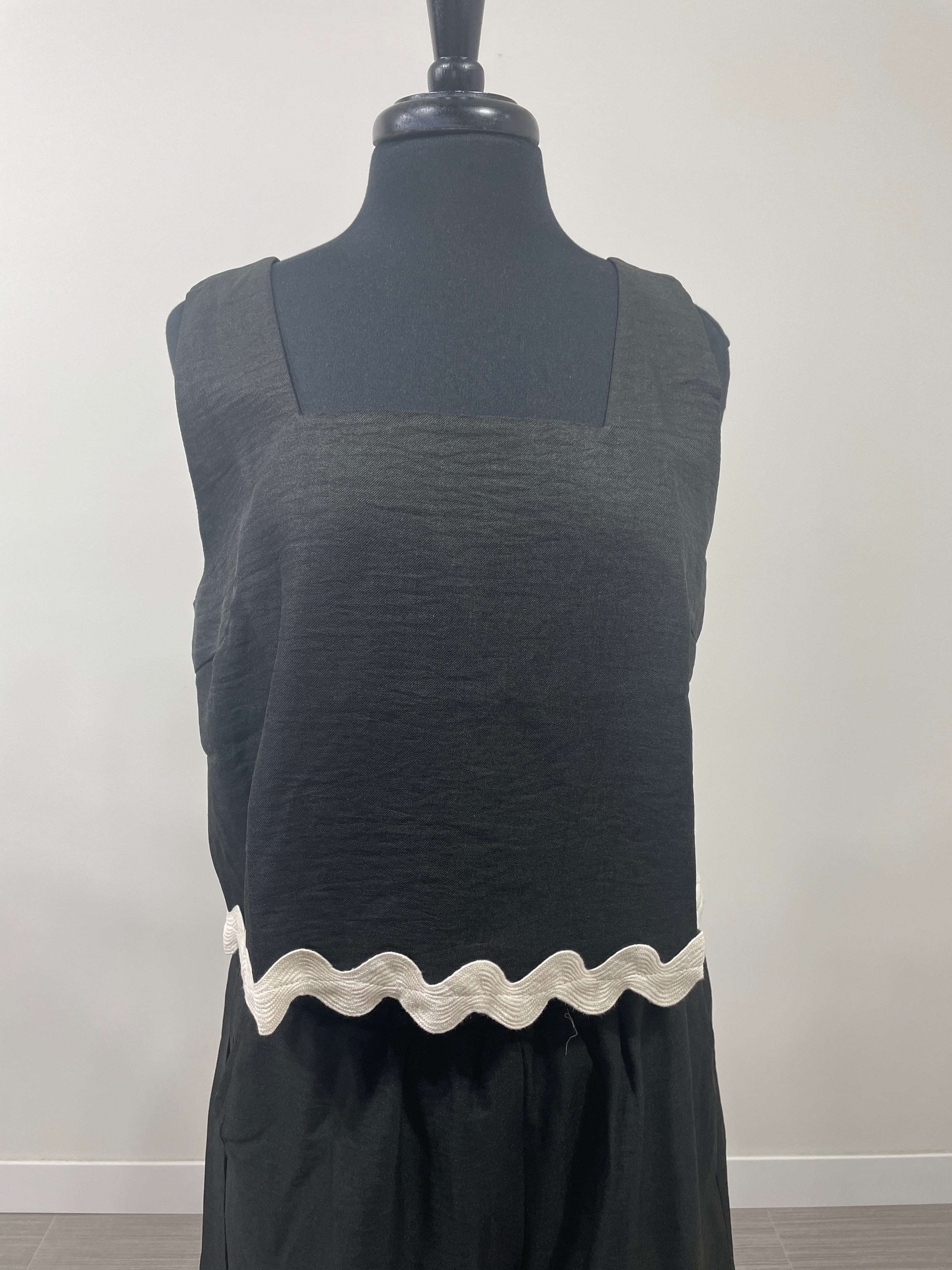 Black Linen Tank with White Detail