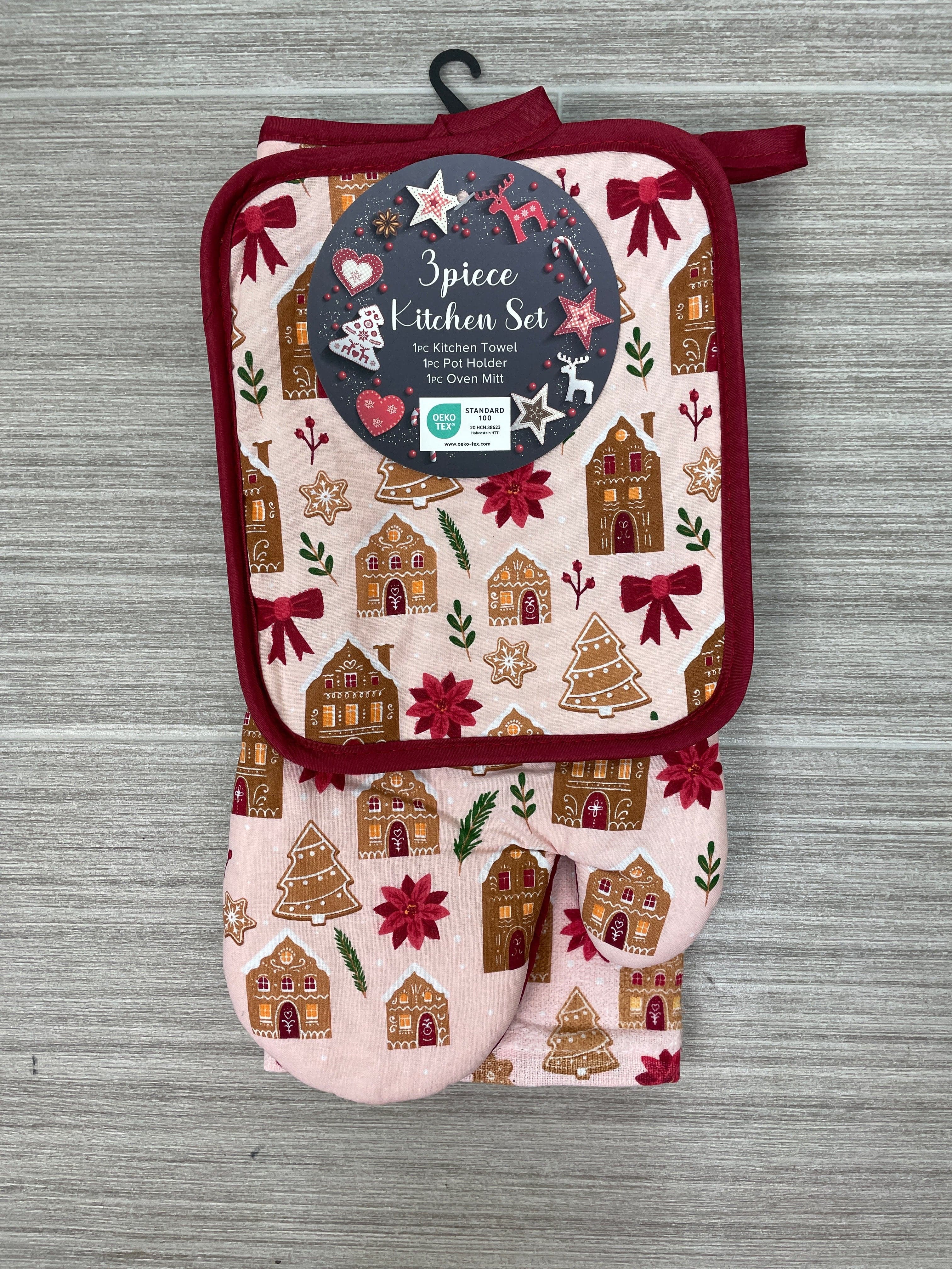 3pc Christmas Gingerbread House Kitchen Linen Set