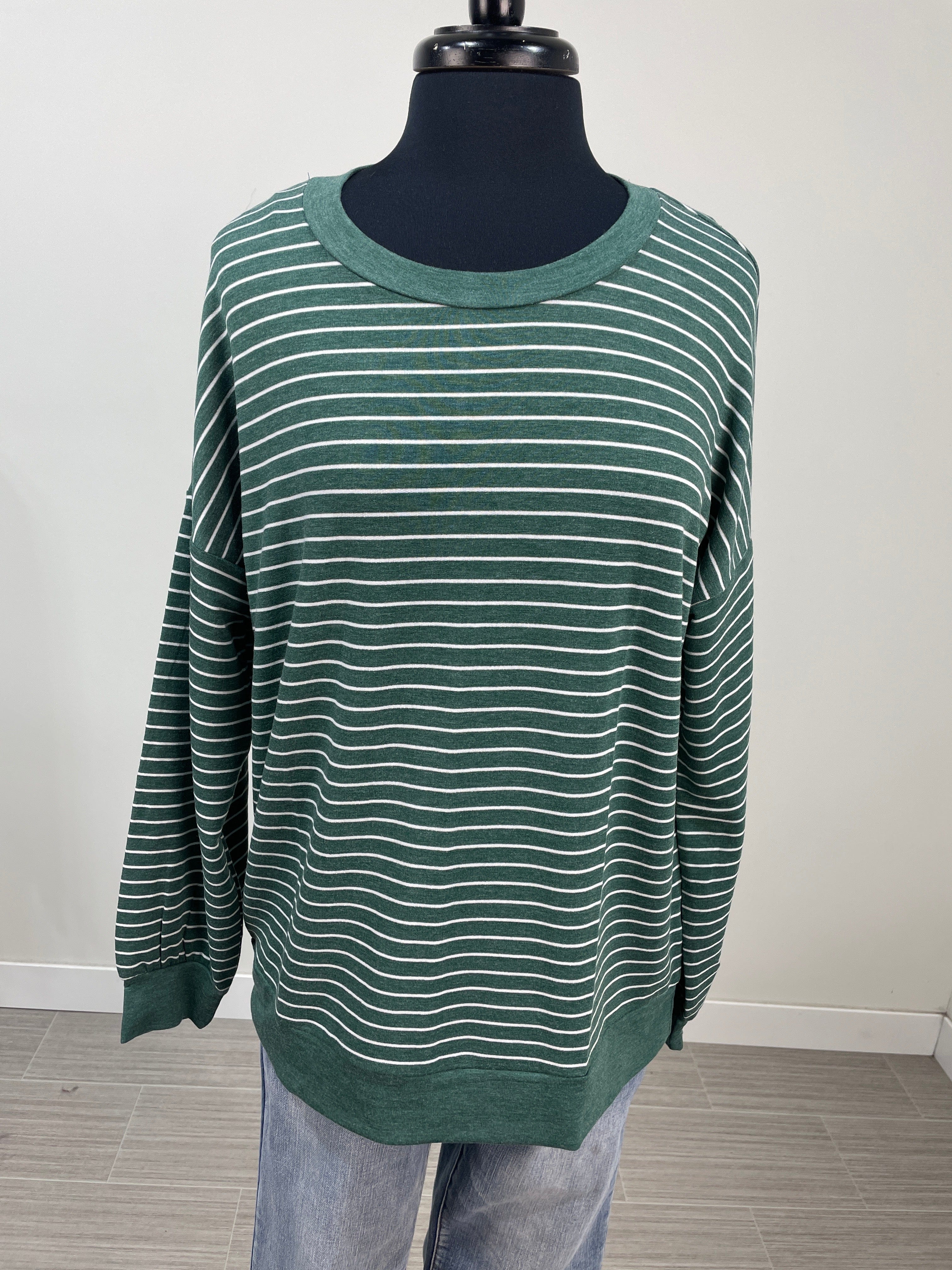 Hunter Green Stripe Raglan Top
