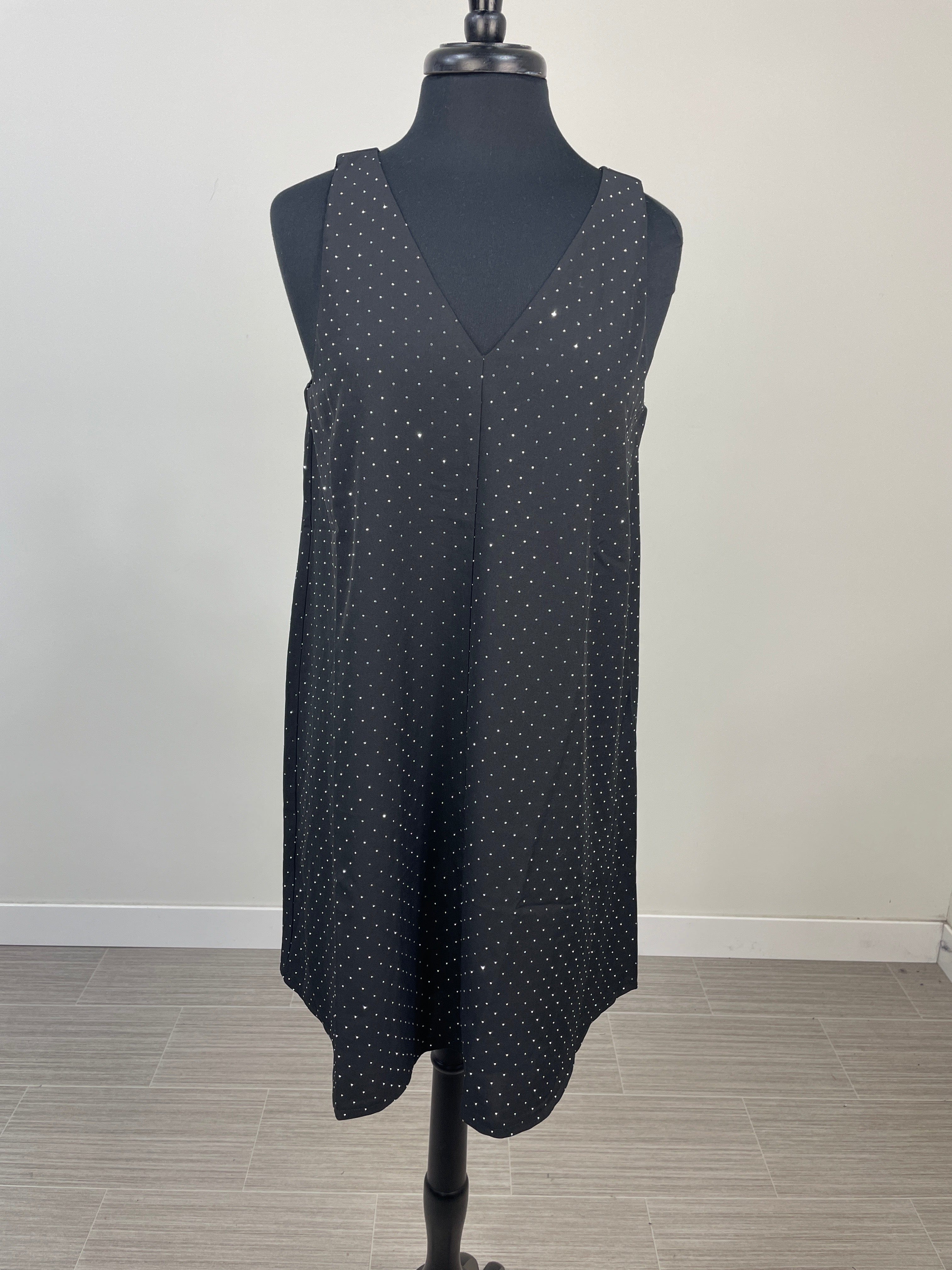 Black Rhine Studded Swing Dress