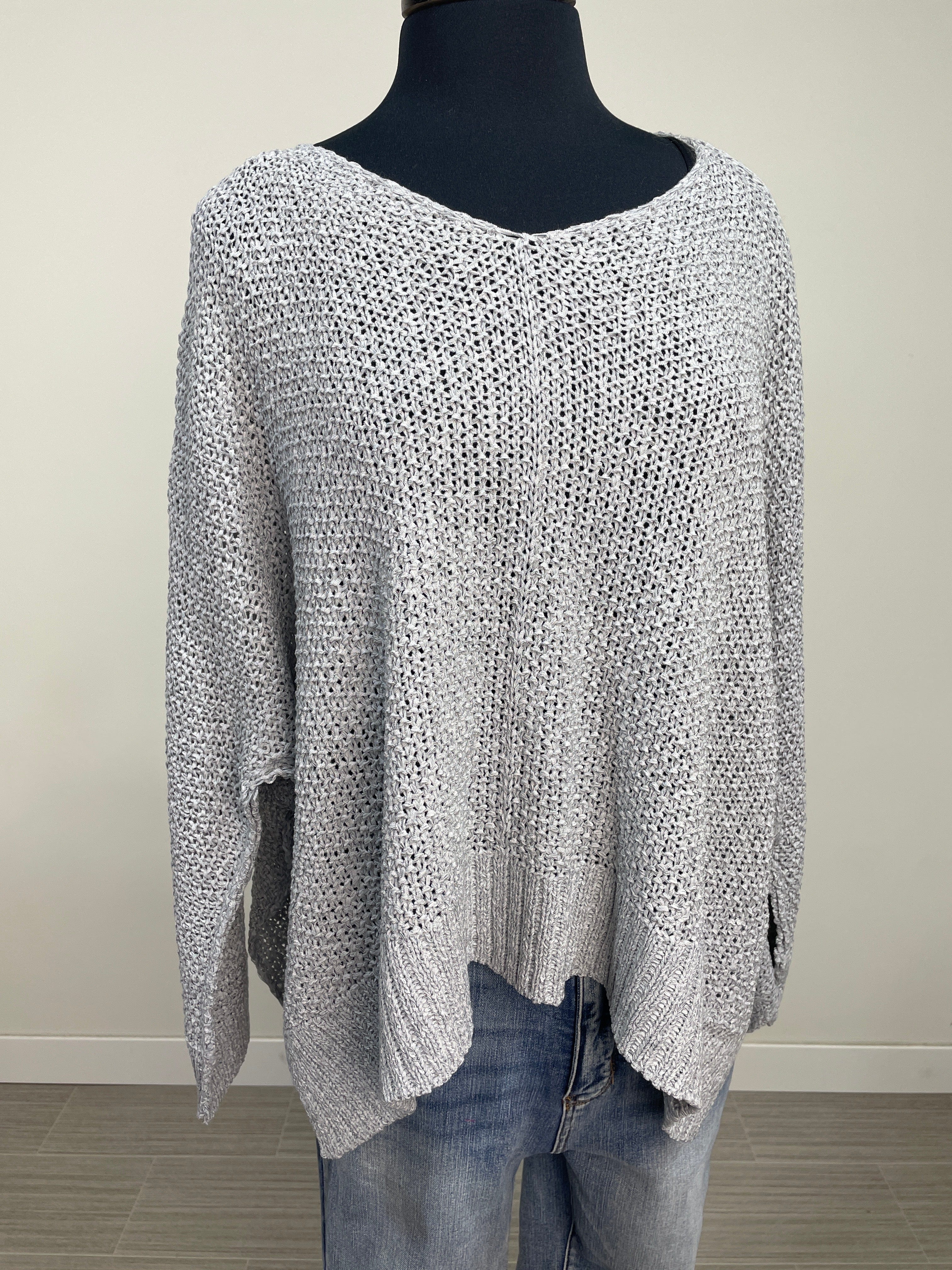 Light Grey Dolman V-Neck Sweater