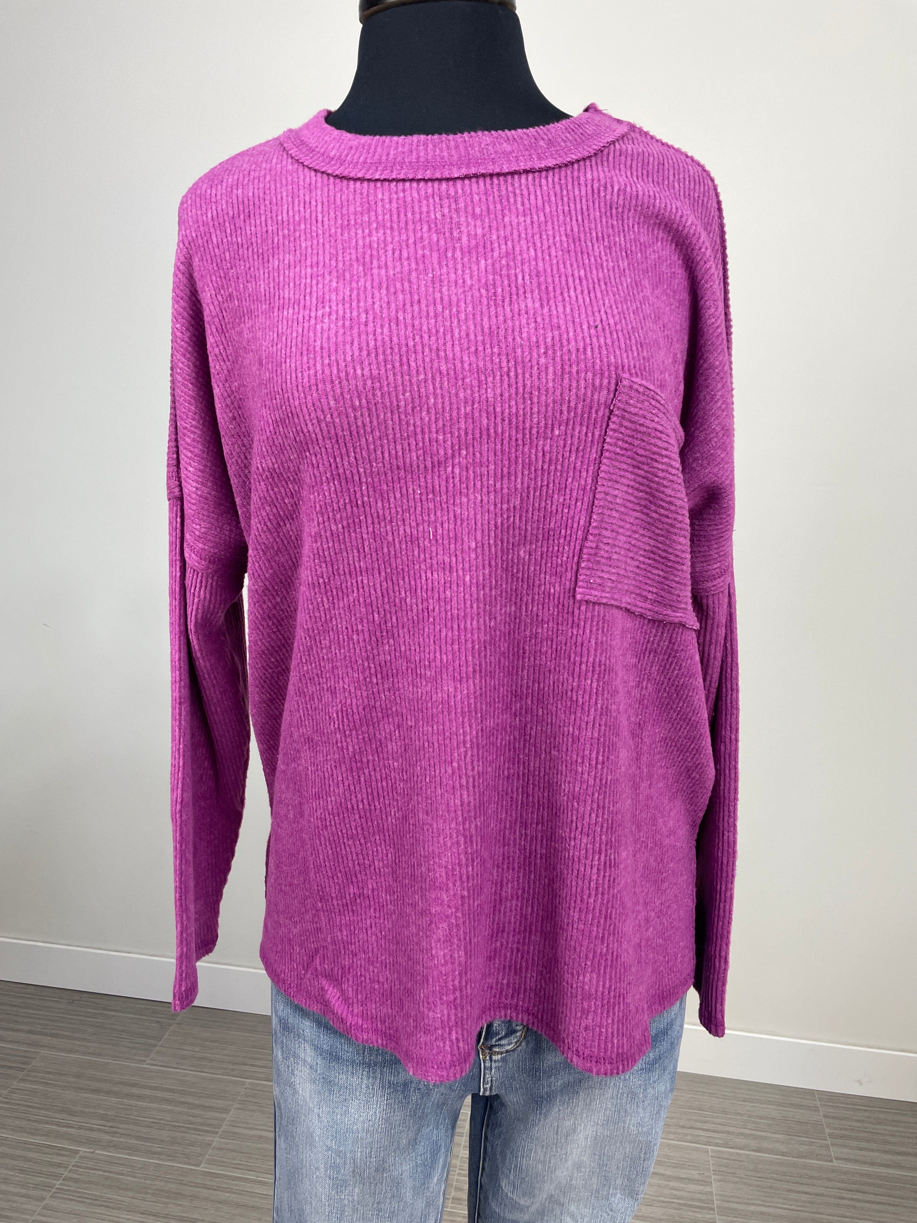 Light Plum Cozy Brushed Pocket Top