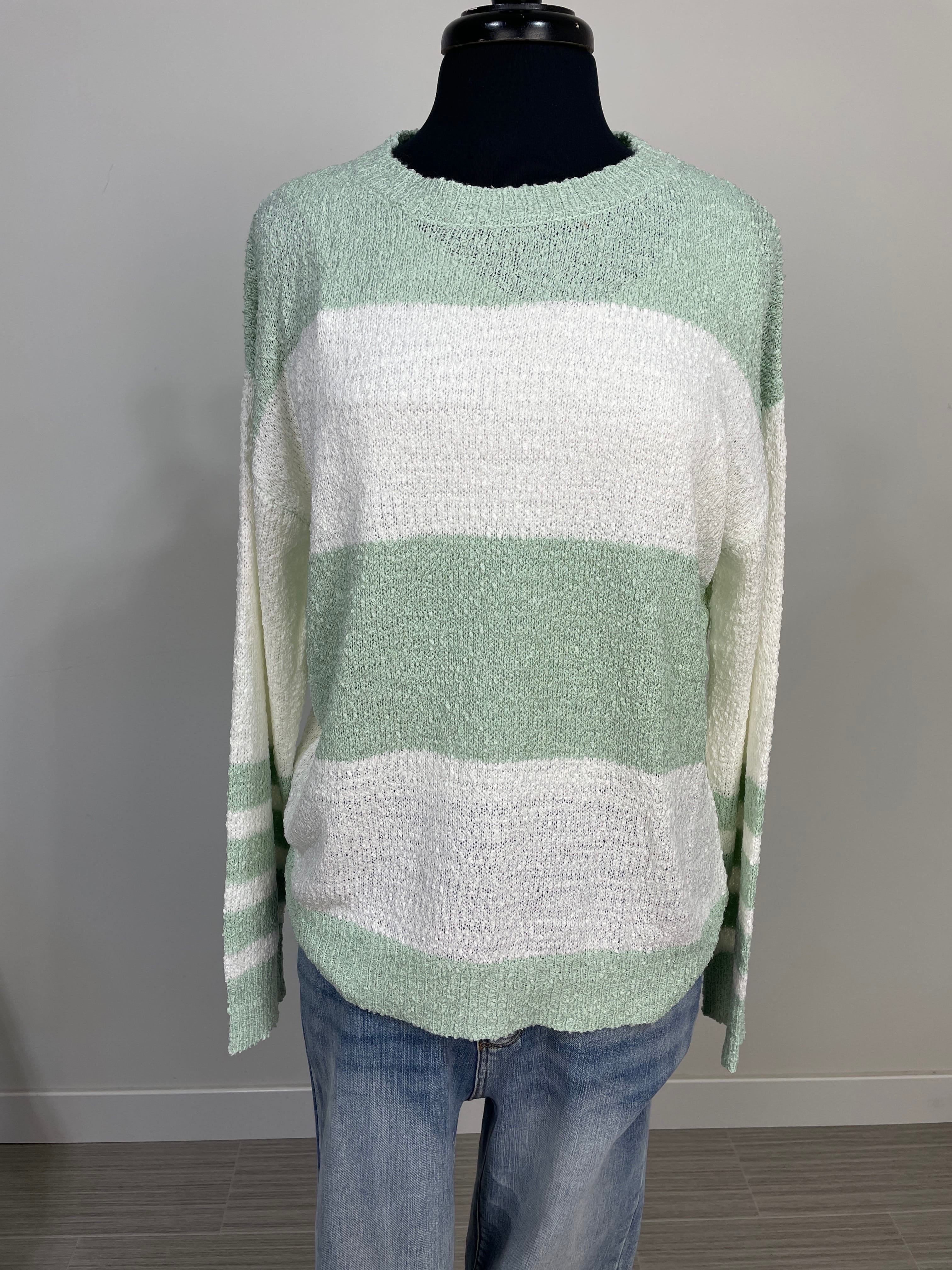 Mint Textured Stripe Sweater