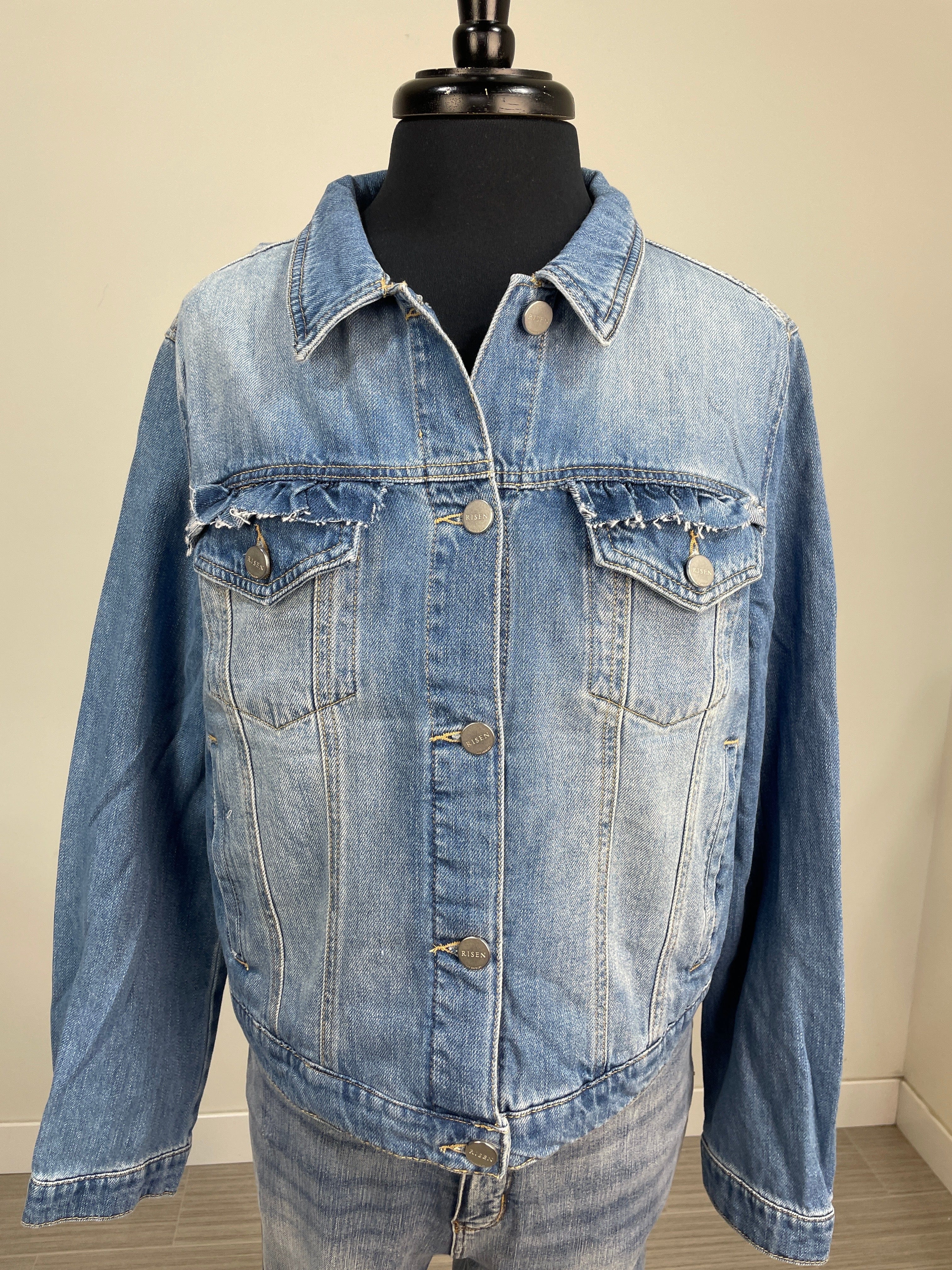 Medium Wash Ruffle Denim Jacket