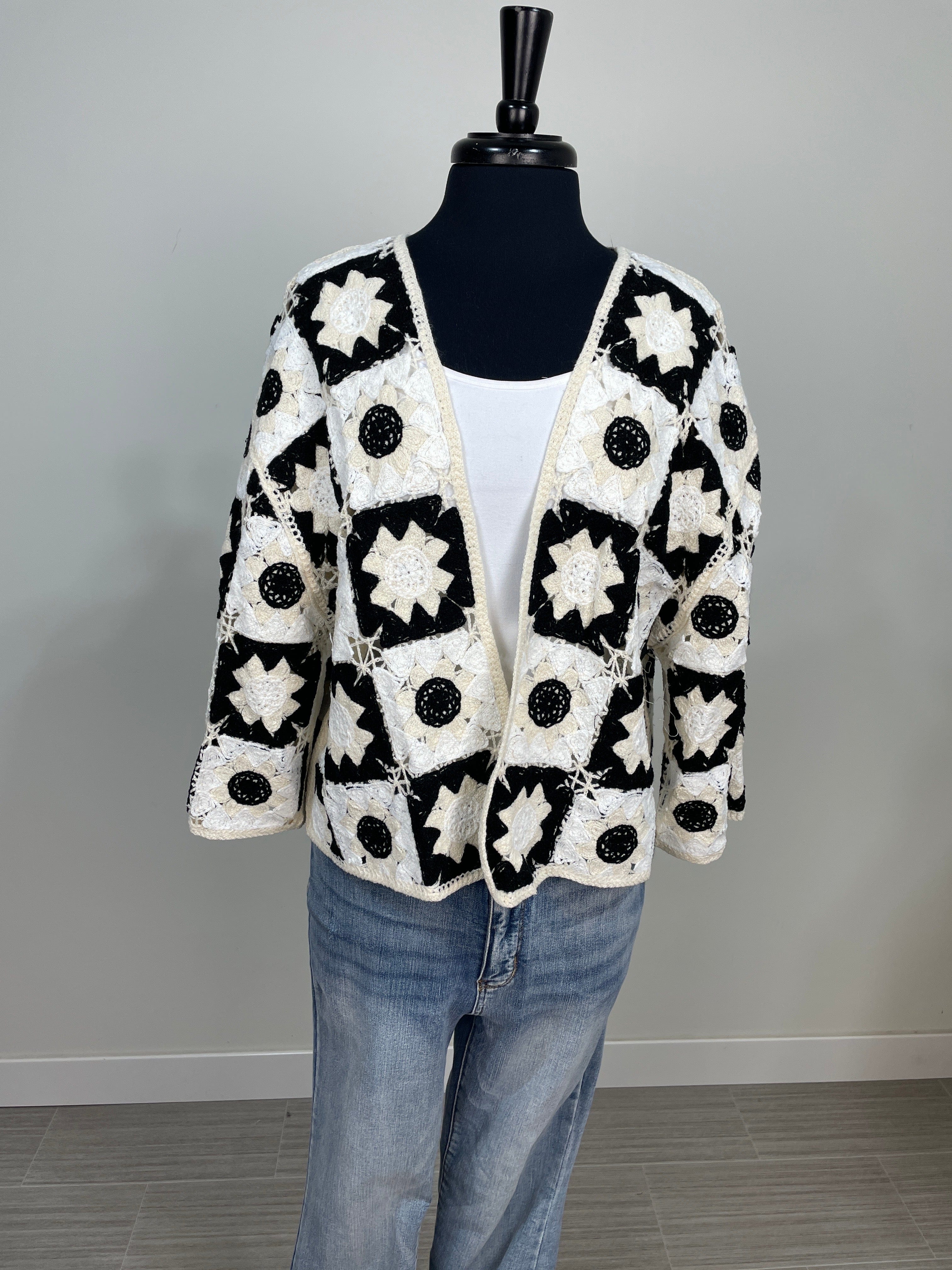 Black & White Crochet Kimono OS