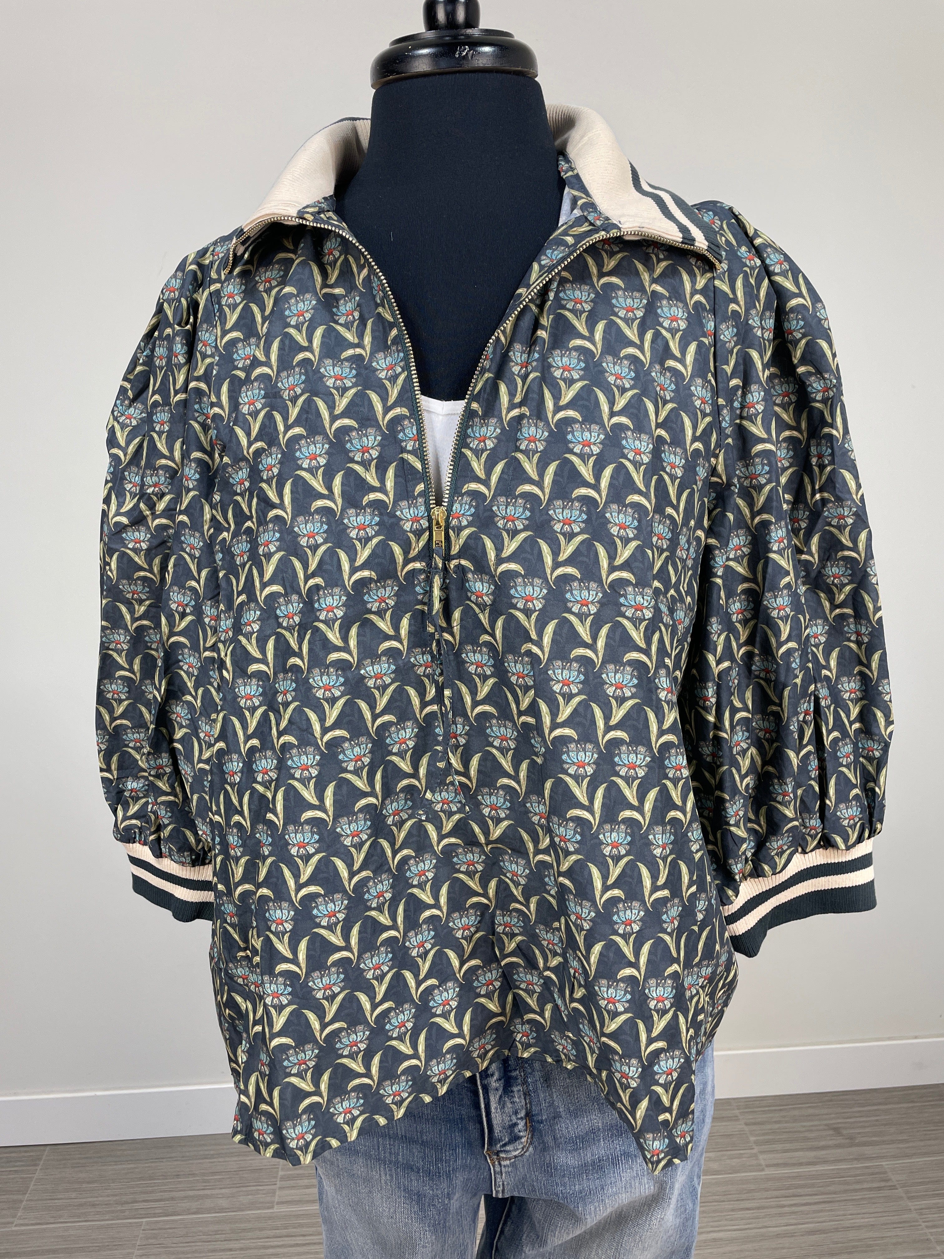 Midnight Floral Quarter Zip Blouse
