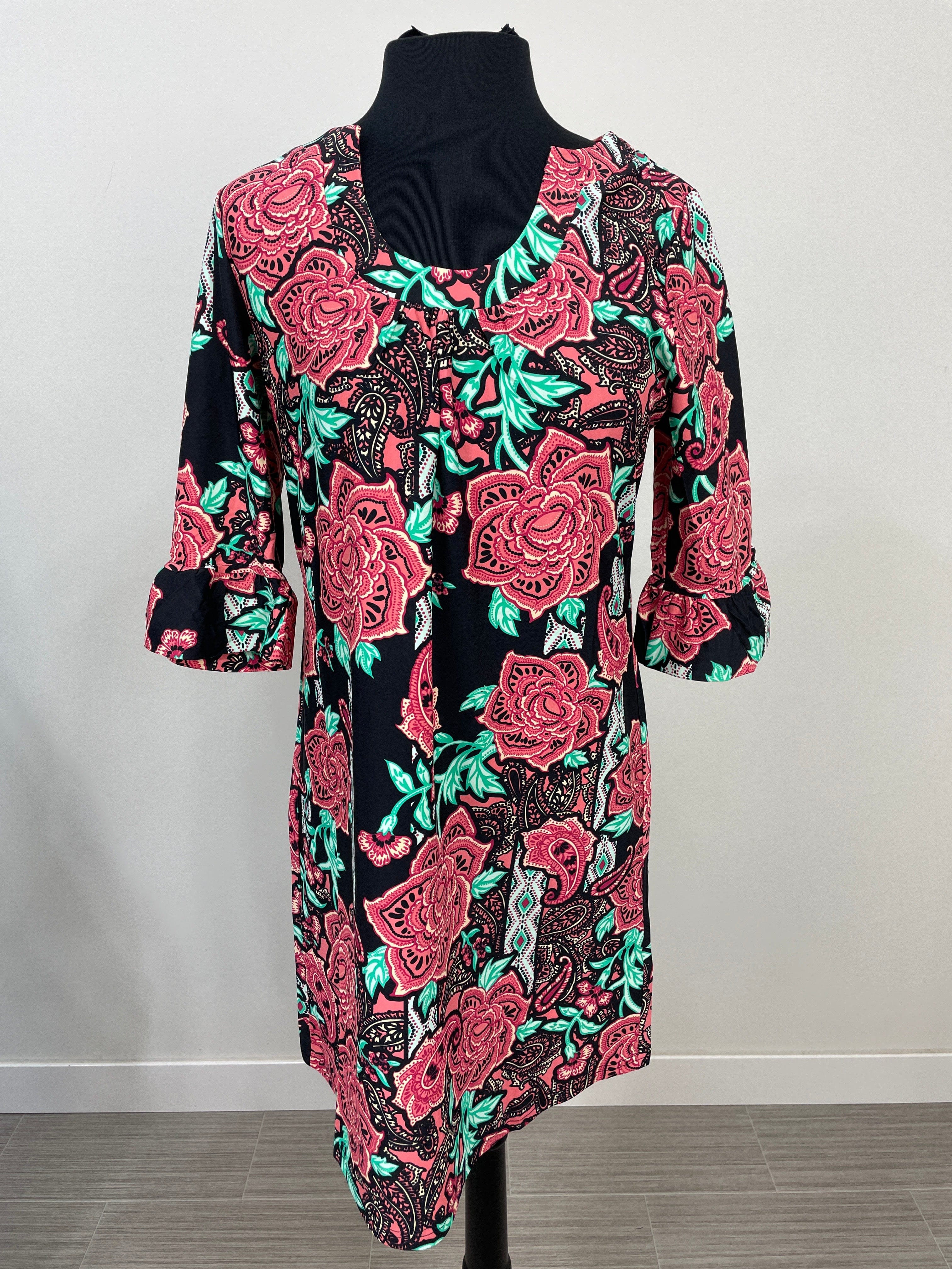 Black Multi Nicole Ruffle Sleeve Dress