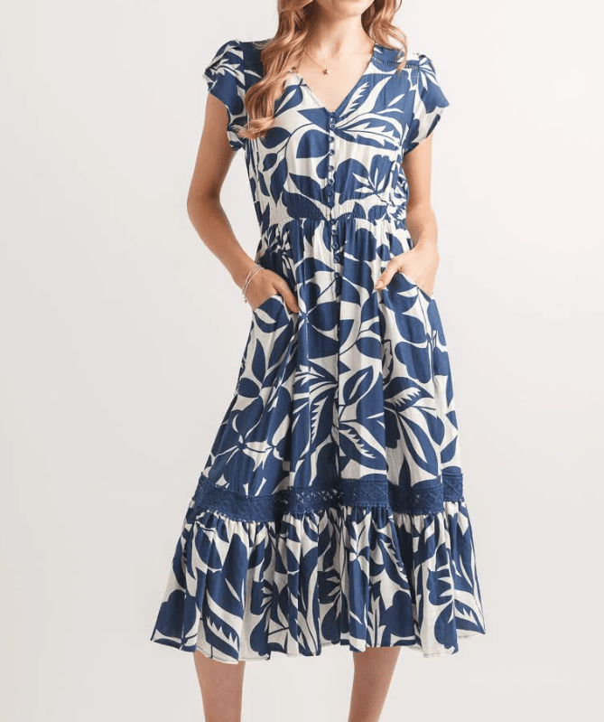 Navy Floral Midi Dress