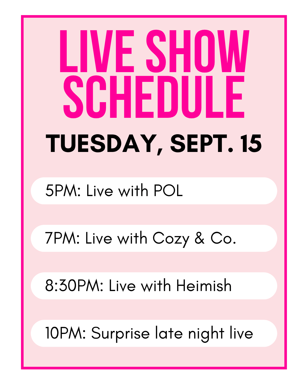 Array LIVE Show Schedule - 2026