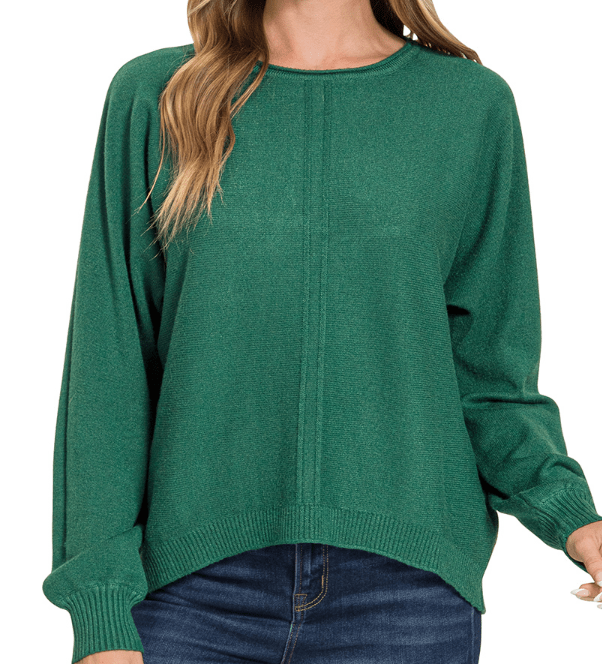 Hunter Green Front Seam Round Neck Sweater
