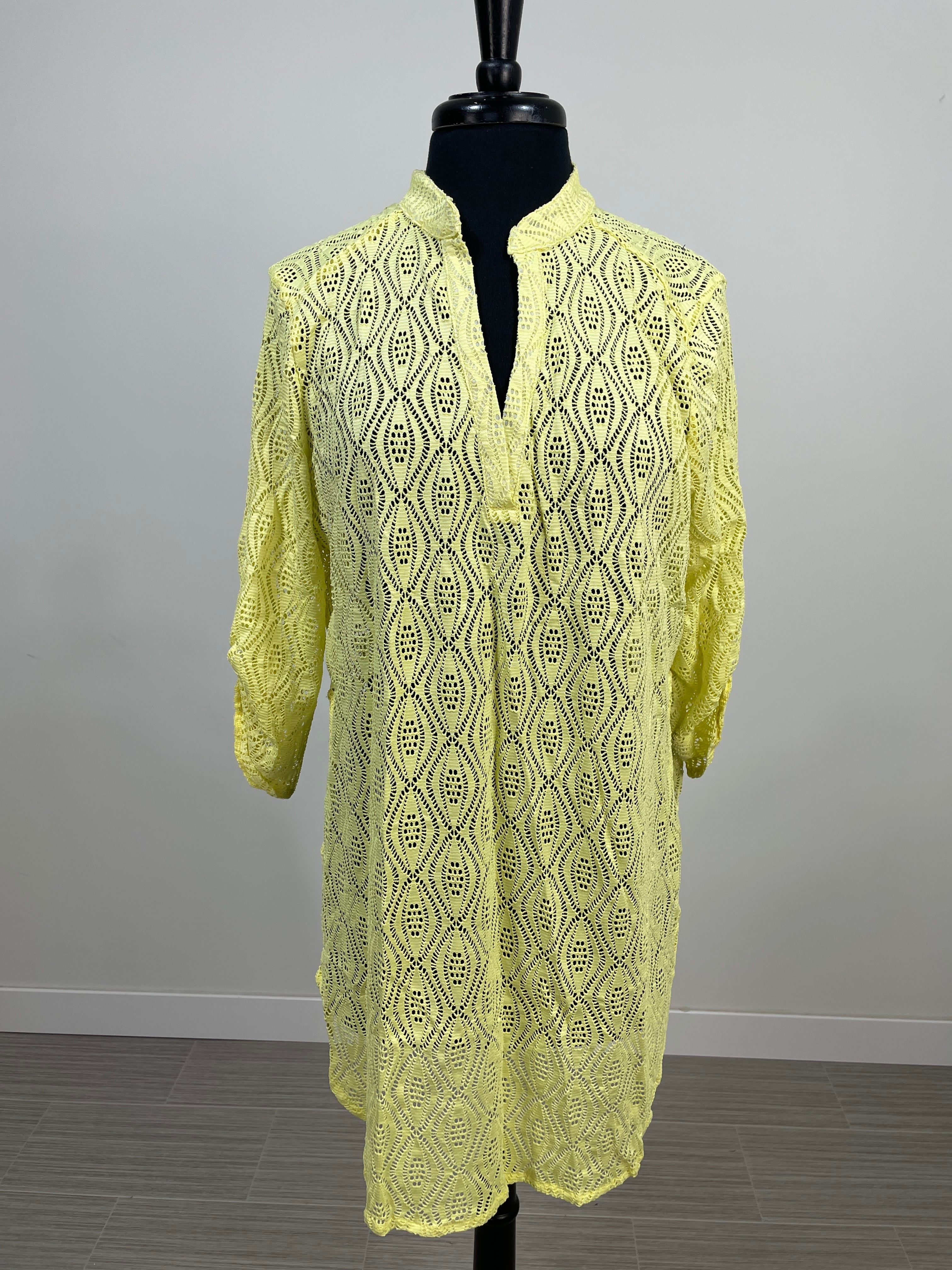 Yellow 3/4 Sleeve Crochet Cover Up