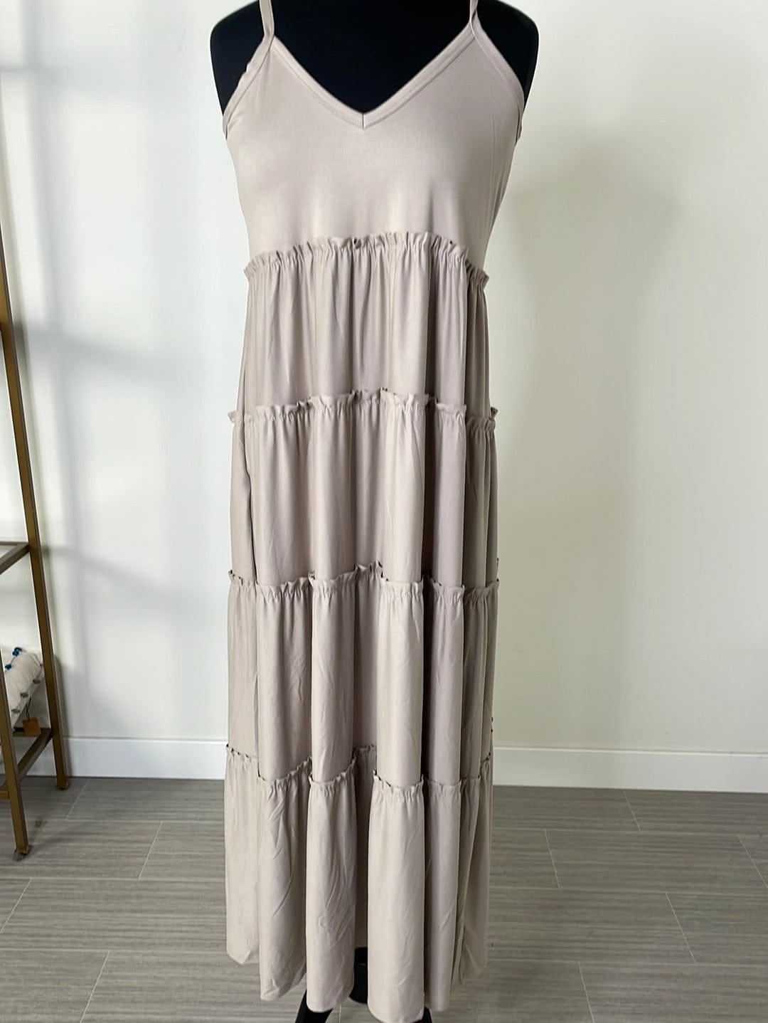 Light Mocha Spaghetti Strap Tiered Dress