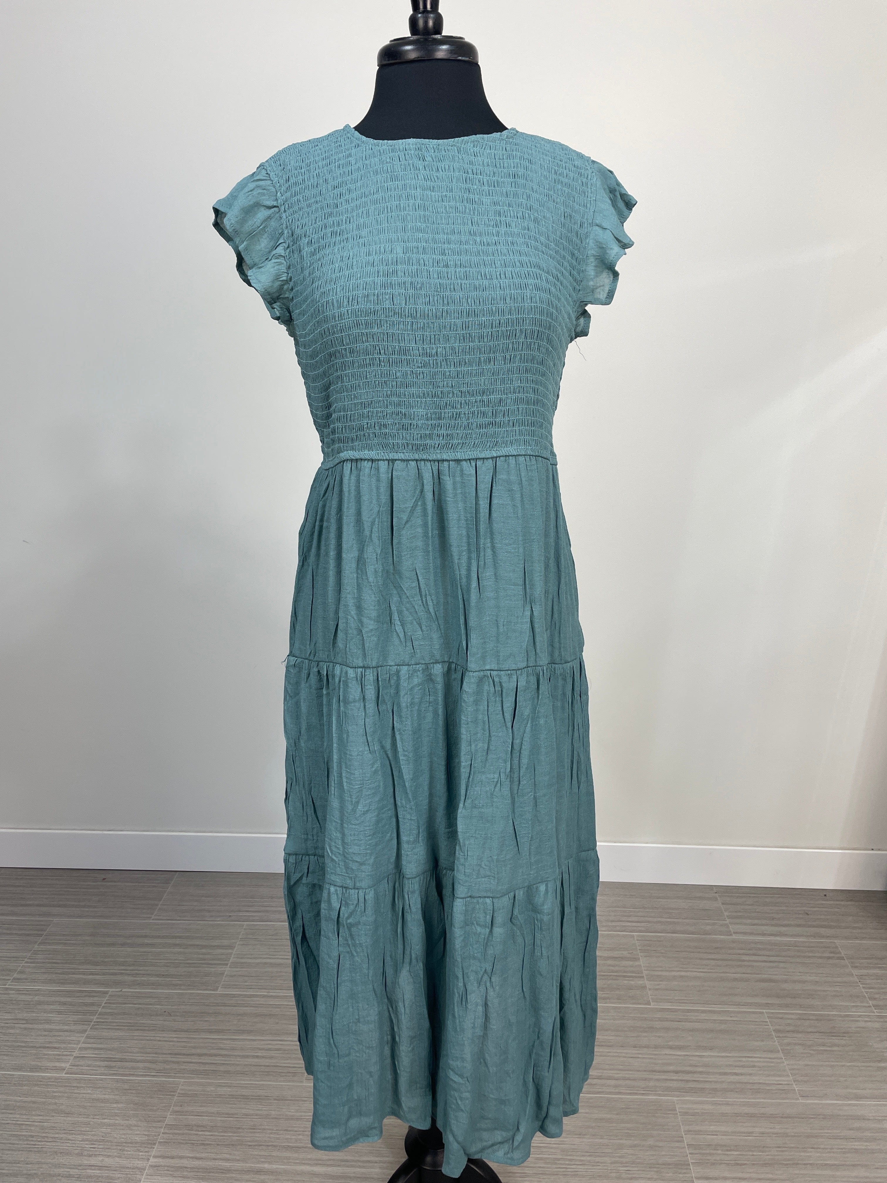 Dark Teal Smocked Tiered Dress