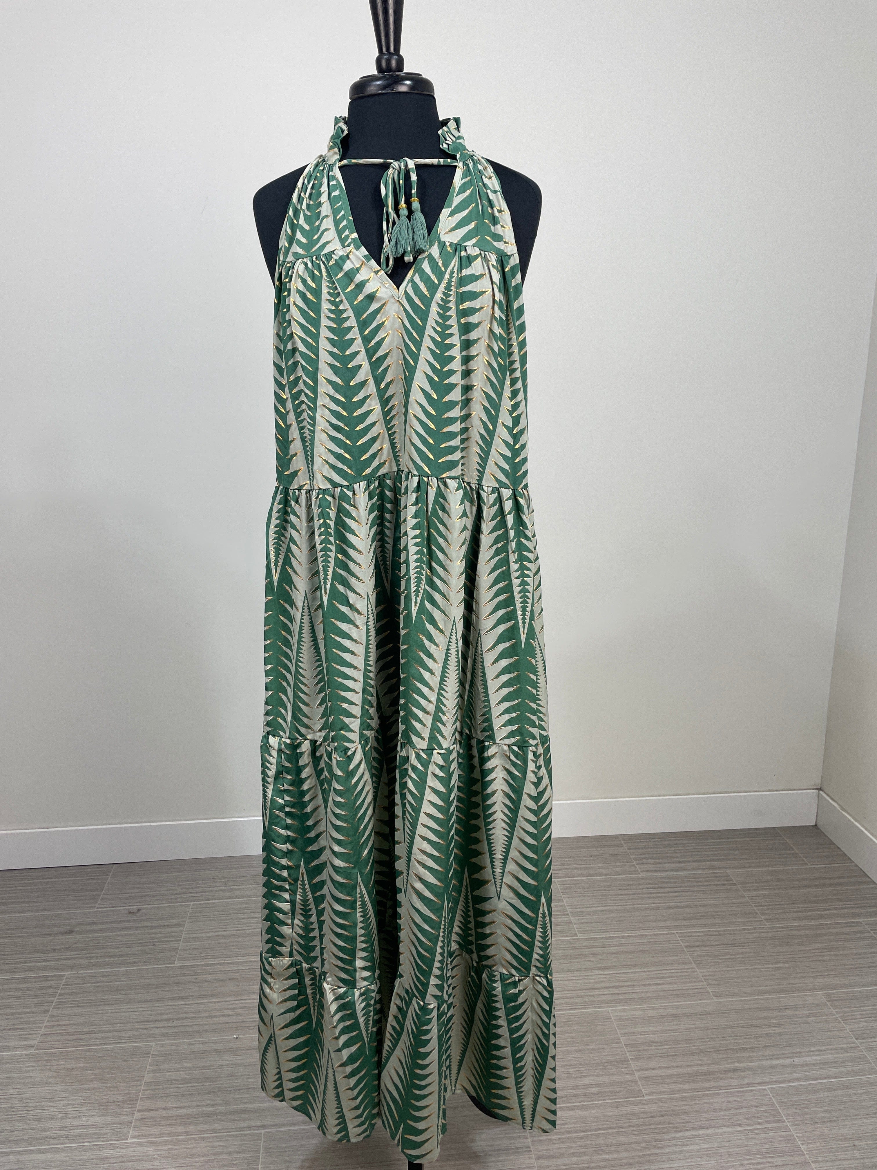 Green Tier Maxi Halter Dress