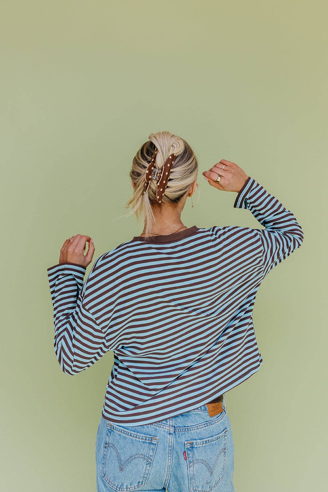 POLKA DOT & STRIPED OVERSIZED CLAWS: BROWN AND BLUE STRIPED