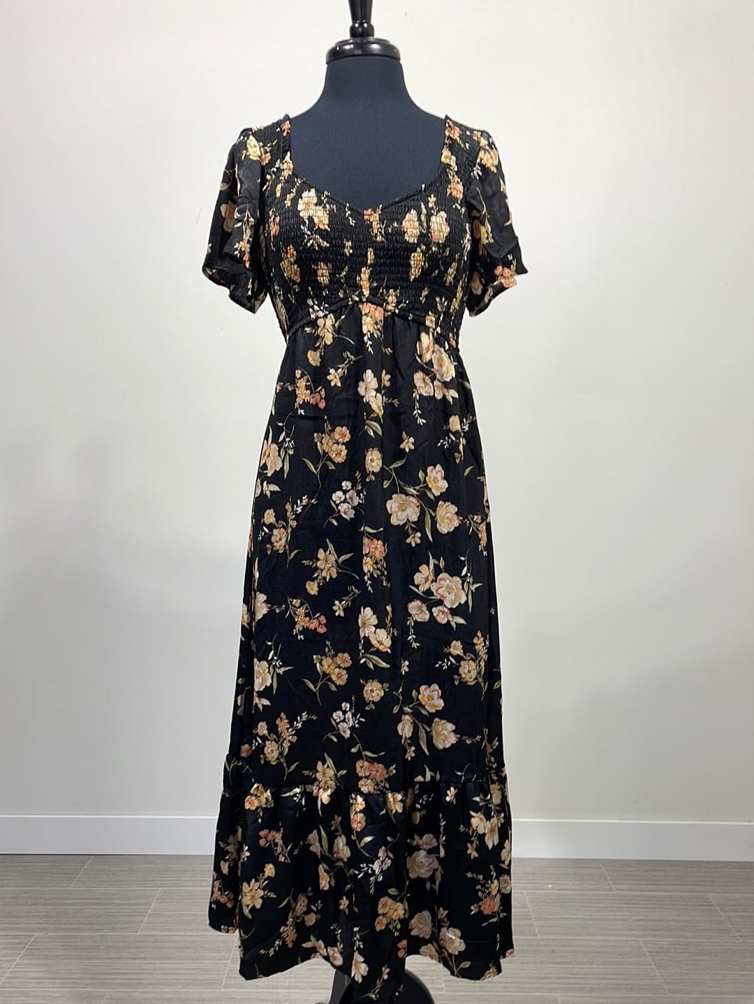 Black Floral Midi Dress