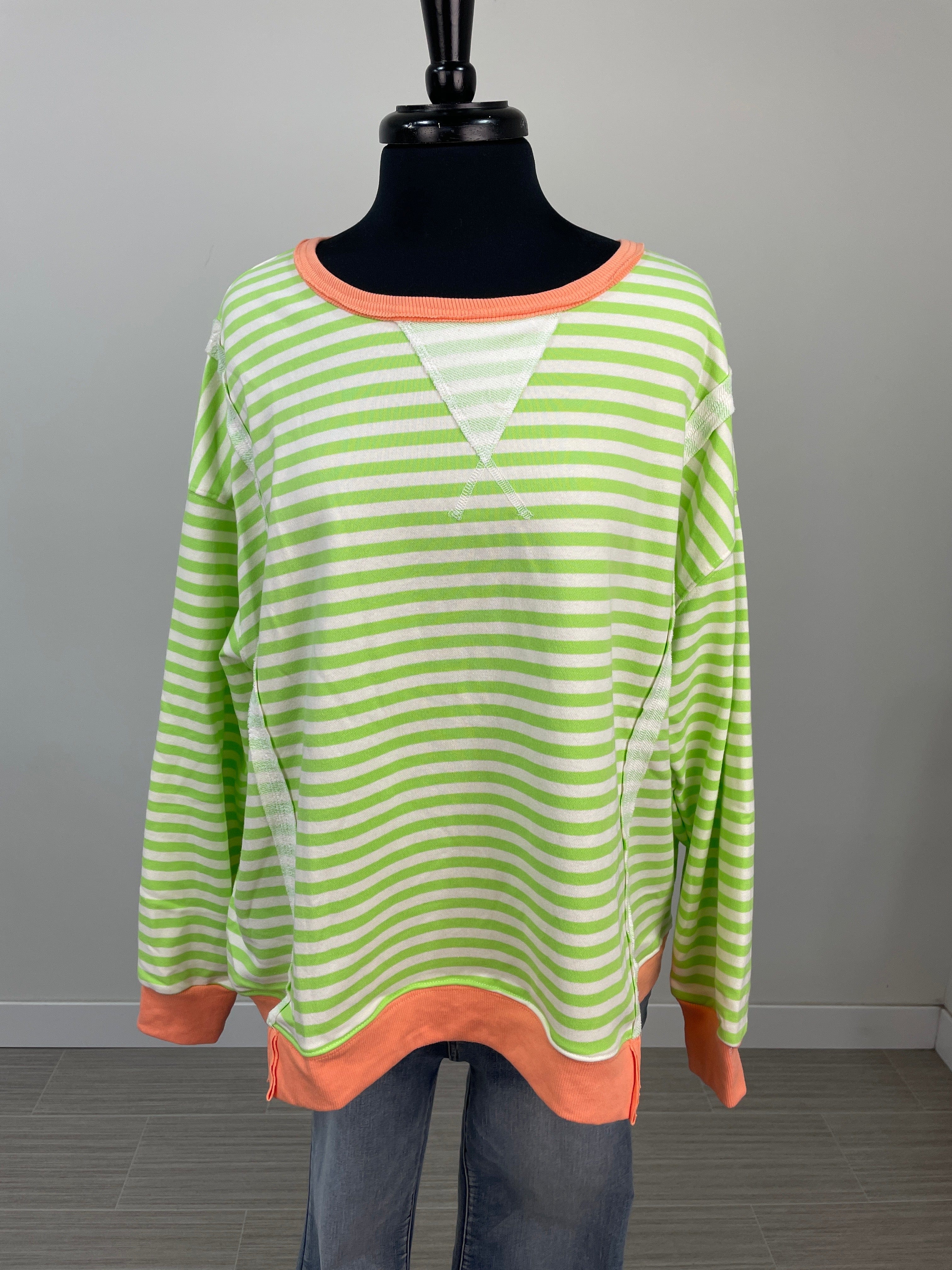 Lime Green Striped Terry Pullover