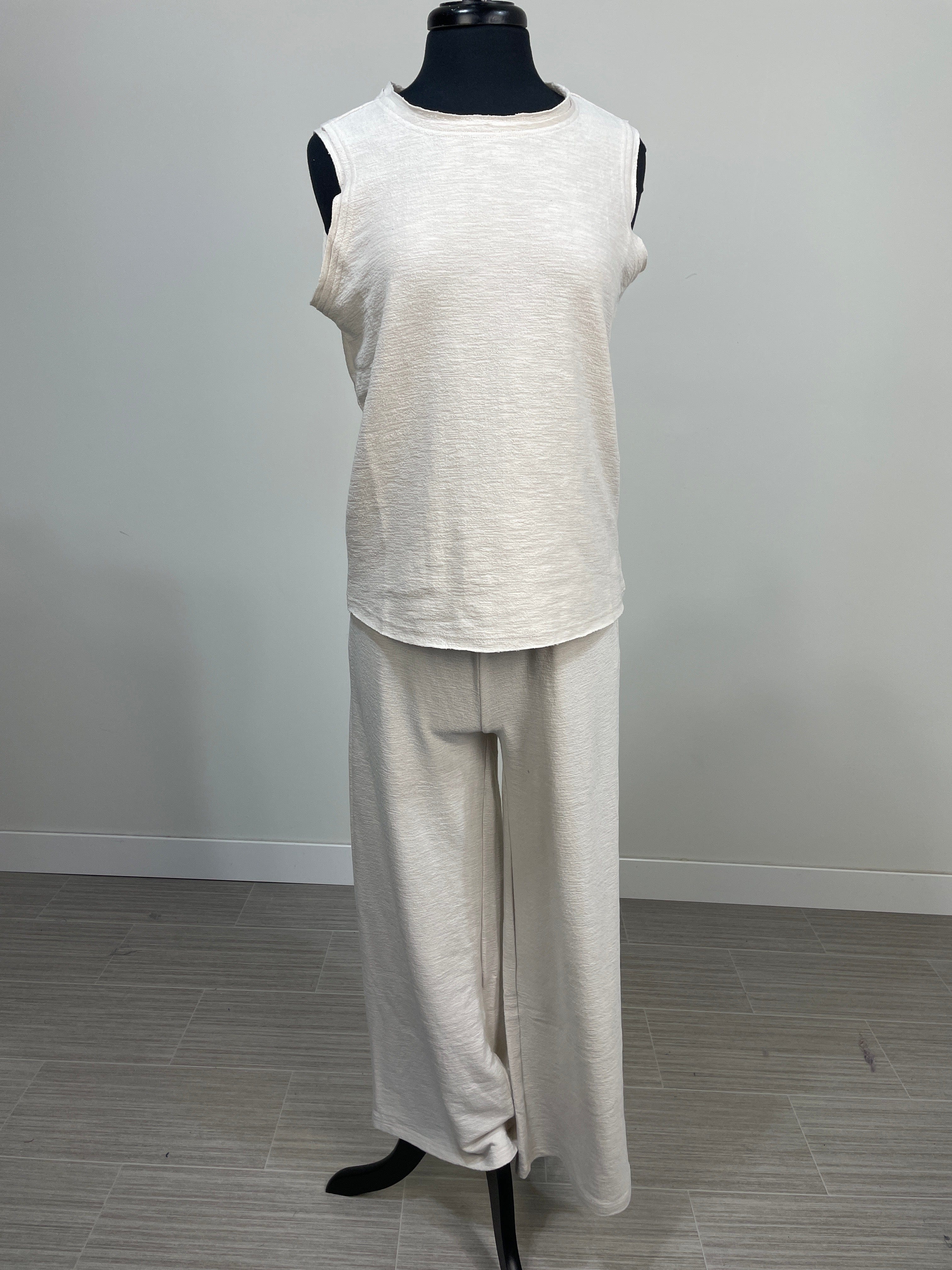 Sand Beige Cotton Slub Tank & Pants Set