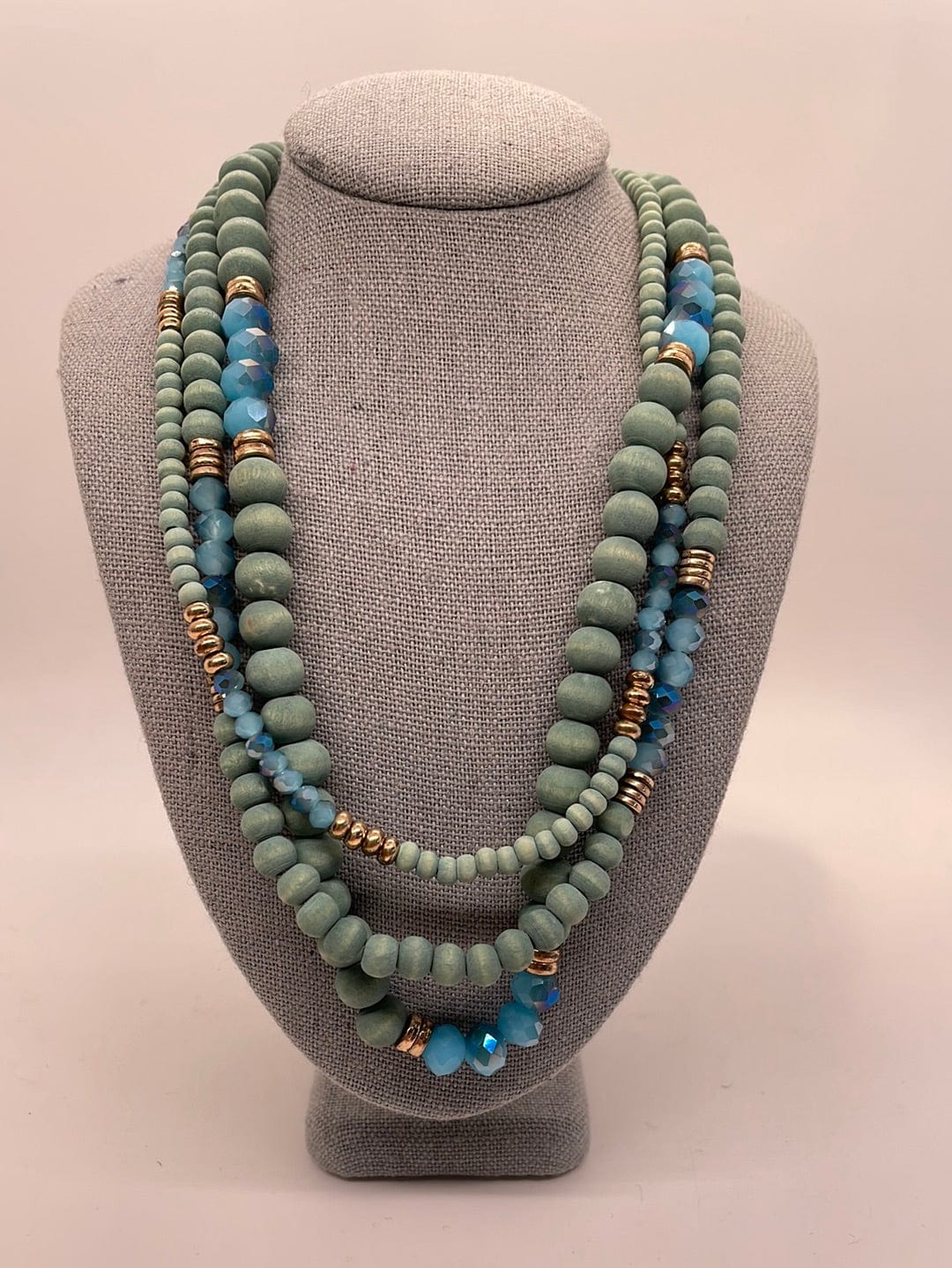 Dusty Blue Layer Beaded Necklace